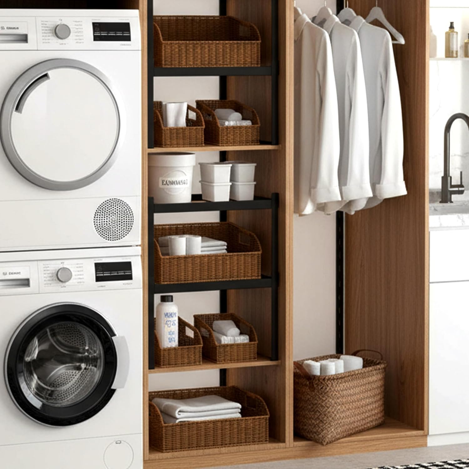 Brownlily Wicker Pantry Storage Baskets with Chalkboard,Handwoven Baskets for Organizing with Built-in Handles, All-Purpose Storage Bins for Shelves, Laundry Room, Brown - Double Set Bundle (6-Piece)