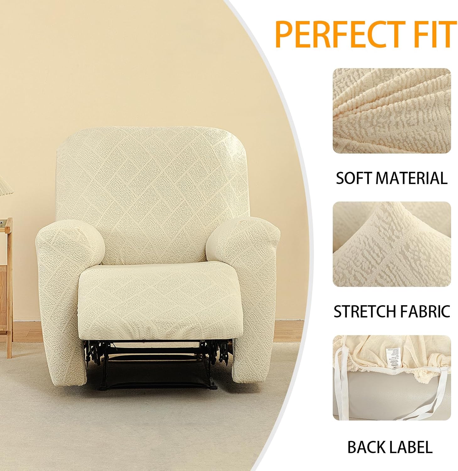 Recliner Chair Covers Elastic Recliner Cover Soft and Comfortable with Pockets Washable and not Easily Furniture Protector for Kids Pets