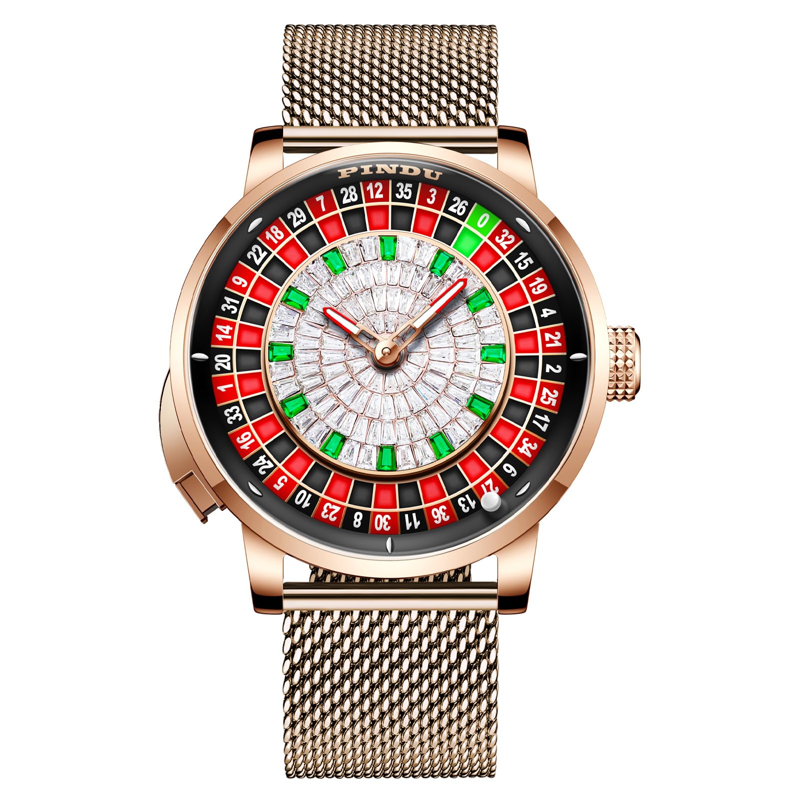 1.8 Inches Roulette Wheel Automatic Watches for Men, NH35A Movement Design Button Control, Sapphire Glass Automatically 50M Waterproof Mens Unique American Style Roulette, Mechanical Watch for Game