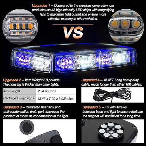 Miniatura 30 de ASPL 48LED - Luz estroboscópica para techo, alta visibilidad, advertencia de seguridad de emergencia, barra de luz estroboscópica LED con base Blanco