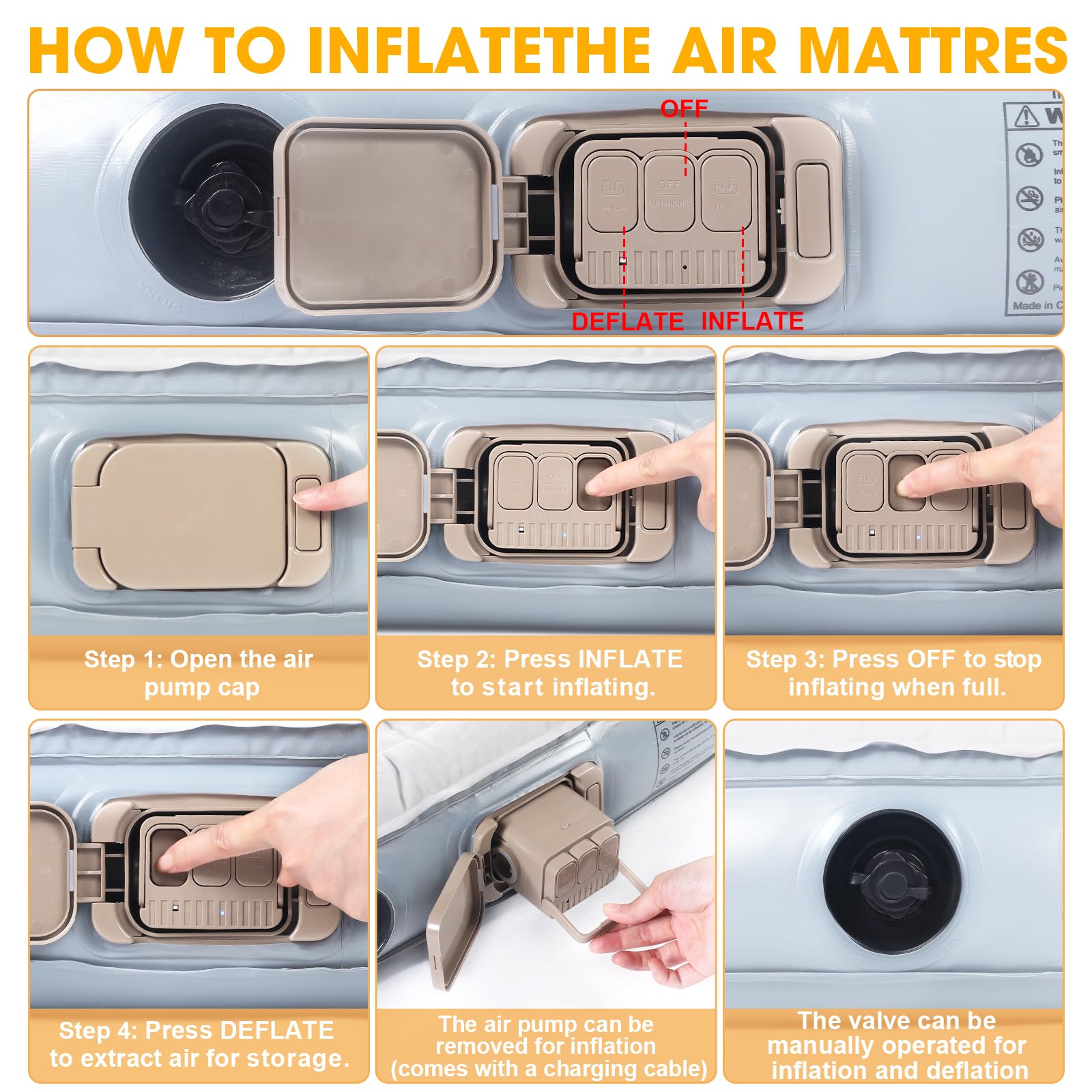 KMZ SUV Materassino Gonfiabile Thickened and Double Side Flocking Travel Mattress Camping Air Bed with Air Pump