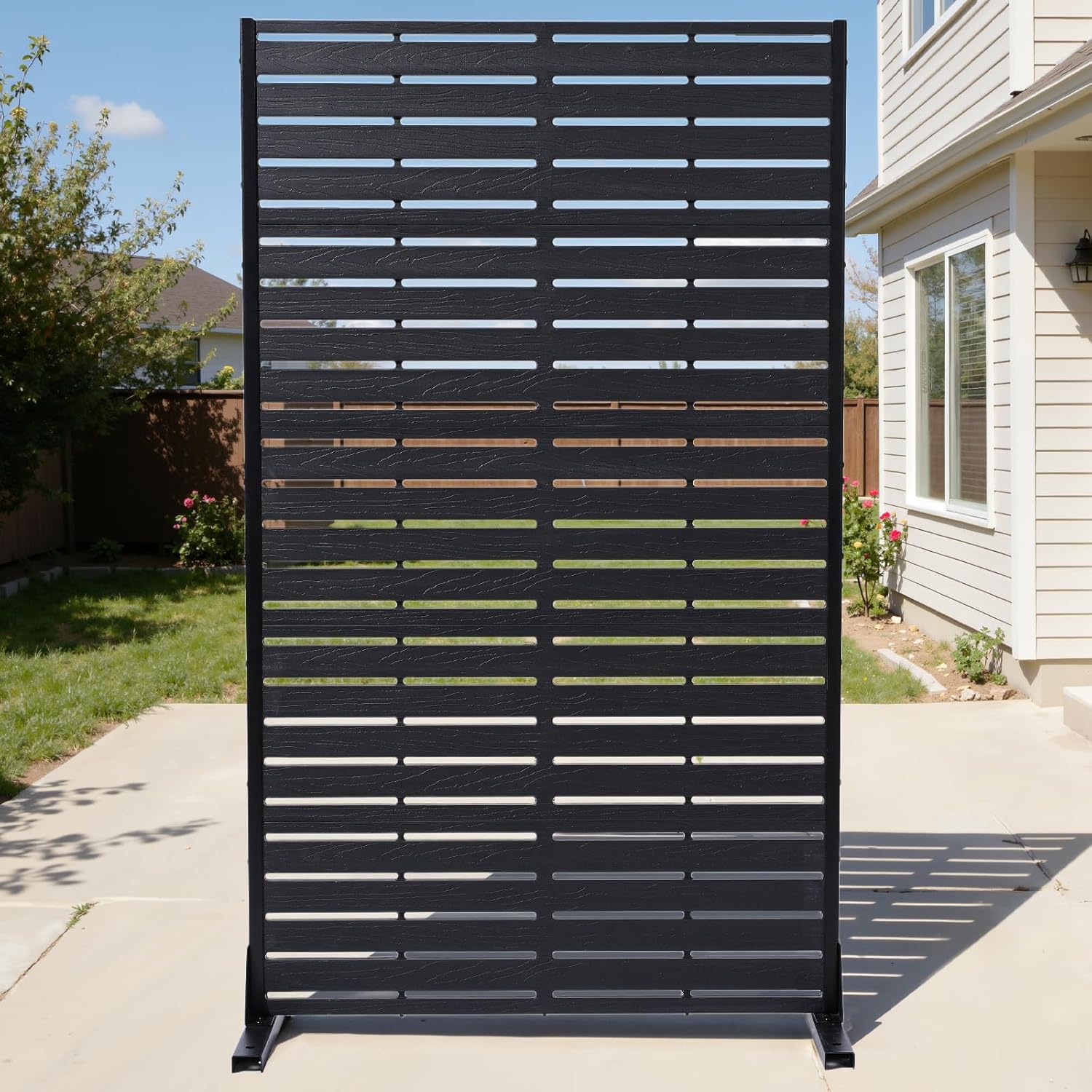Privacy Screen Outdoor Privacy Panel with Stand, 60" Hx35 W HDPE Decorative Freestanding Privacy Fence with Louver Pattern 5 Panels, Patio Divider Screen, Privacy Screens for Outside,Balcony