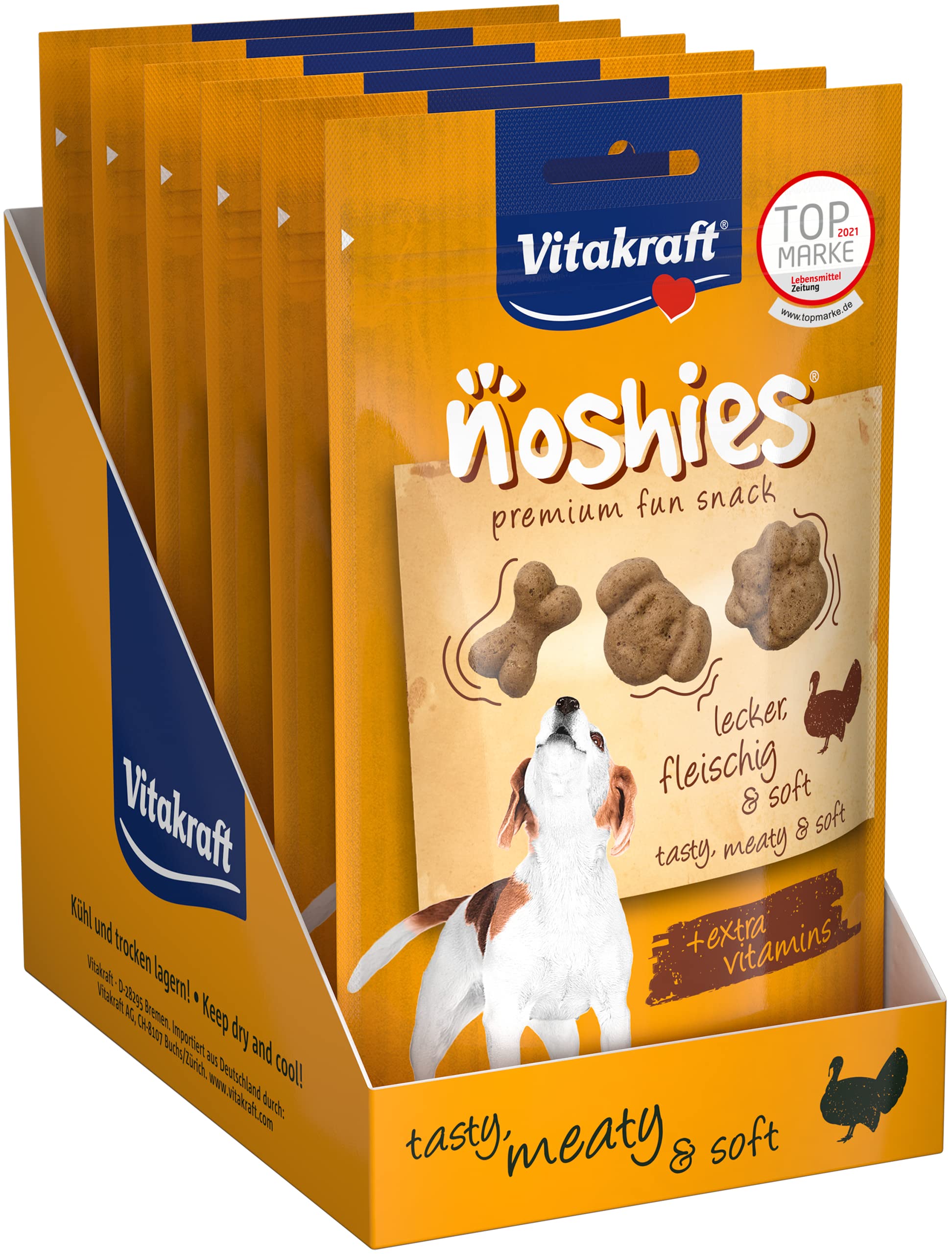 Vitakraft - Noshies, Snacks para Perros, Figuritas de Carne de Pavo - 90 g