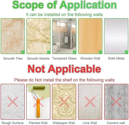 Miniatura 7 de Casaphoria Organizador de ducha, organizador de ducha adhesivo con 6 ganchos, estante de ducha para ducha interior, sin taladrar, estante de ducha