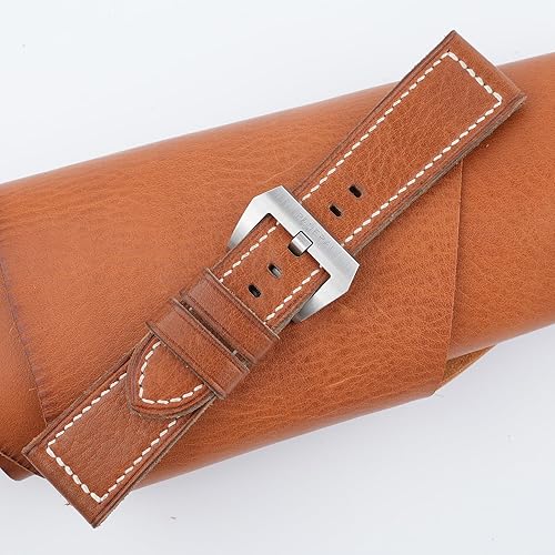 Miniatura 4 de Bands Compatible with Panerai Watches for Men Women Vachetta Veg Leather Band Compatible with Panerai Submersible Luminor Due Radiomir model (Golden)