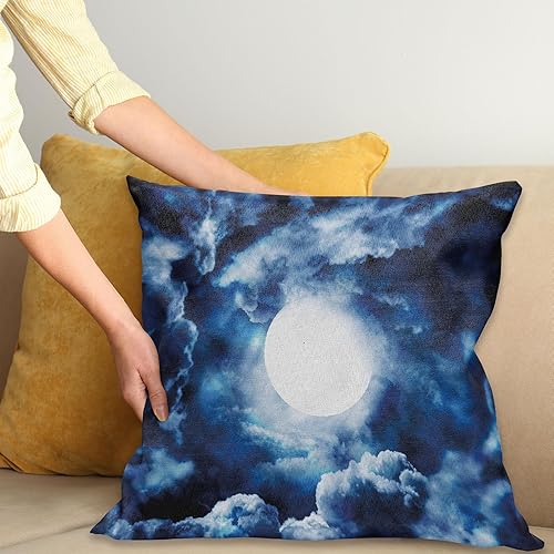 Miniatura 2 de Ambesonne Funda de cojín espacial, luna en el cielo rodeada de nubes de tormenta, imagen mágica lunar, crepúsculo oscuro, amanecer niebla,
