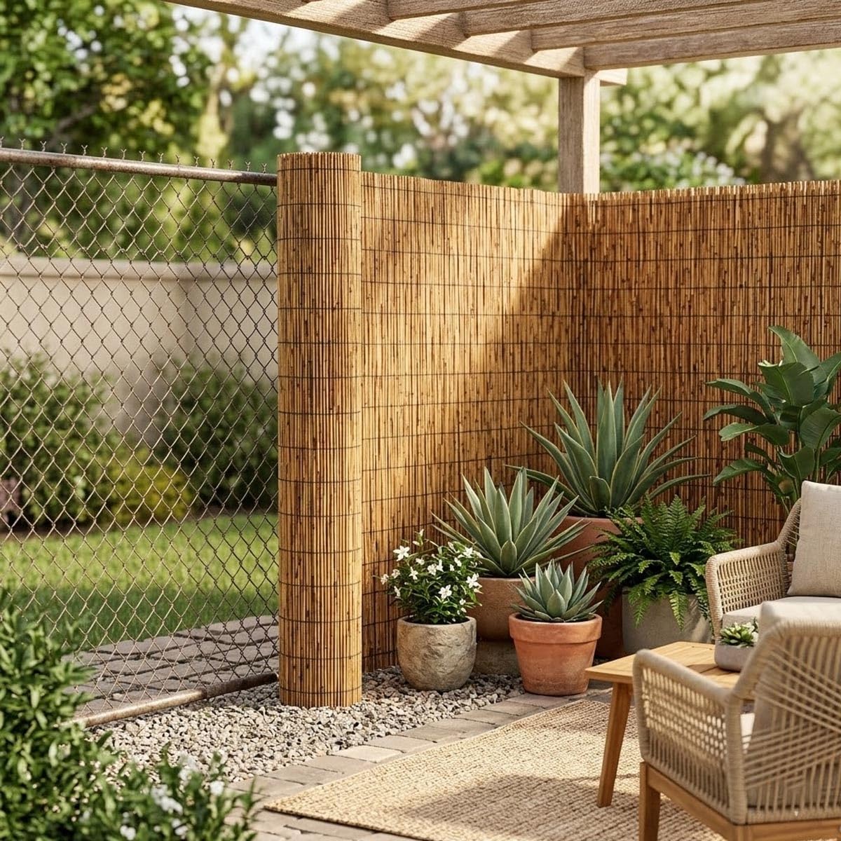 Pantalla de Privacidad de Cañizo Natural y Bambú 0.8 1 1.2 1.6m Valla de Ocultación for Jardín y Balcón, Rollo Cortavientos y Sombreo for Terraza Exterior(Natural,100x1000cm)