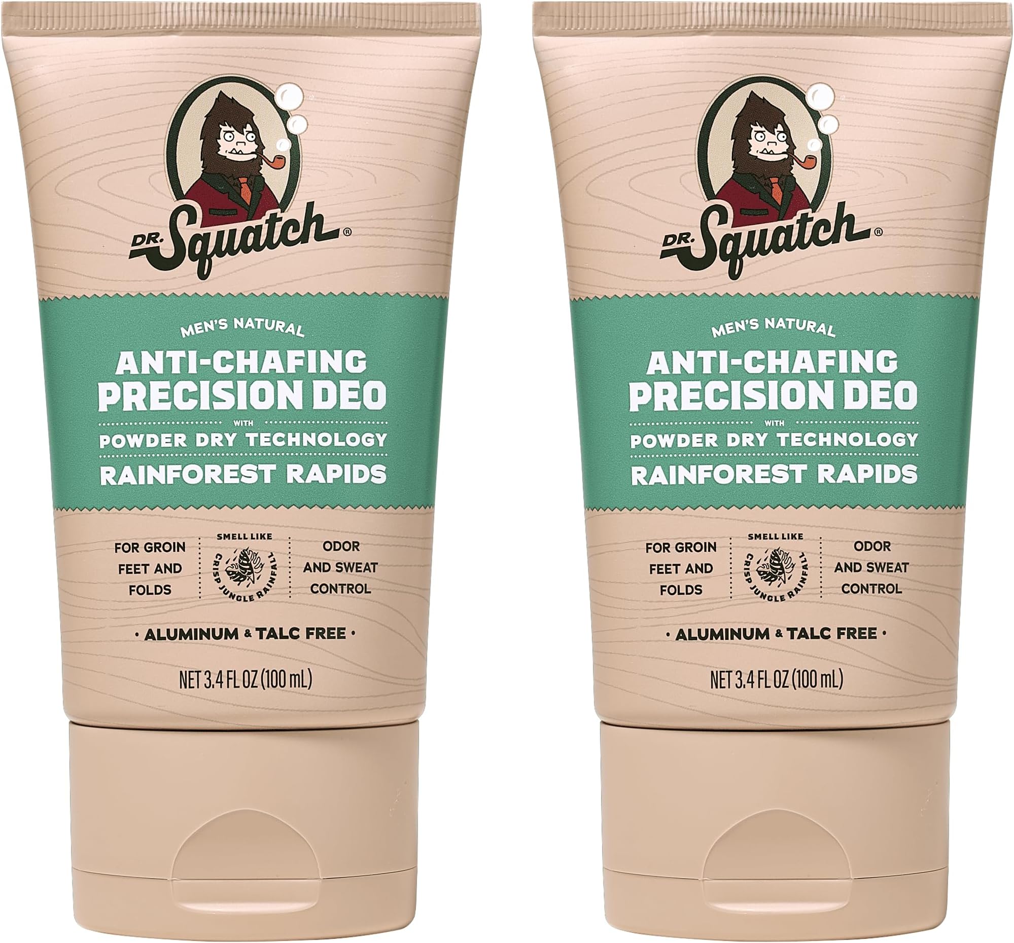 Dr. Squatch Whole Body Deodorant for Men - Odor + Sweat Control - Aluminum + Talc Free - Natural Ingredients - Dermatologist-Tested for All Skin Types - Rainforest Rapids (3.4 fl oz, 2-Pack)