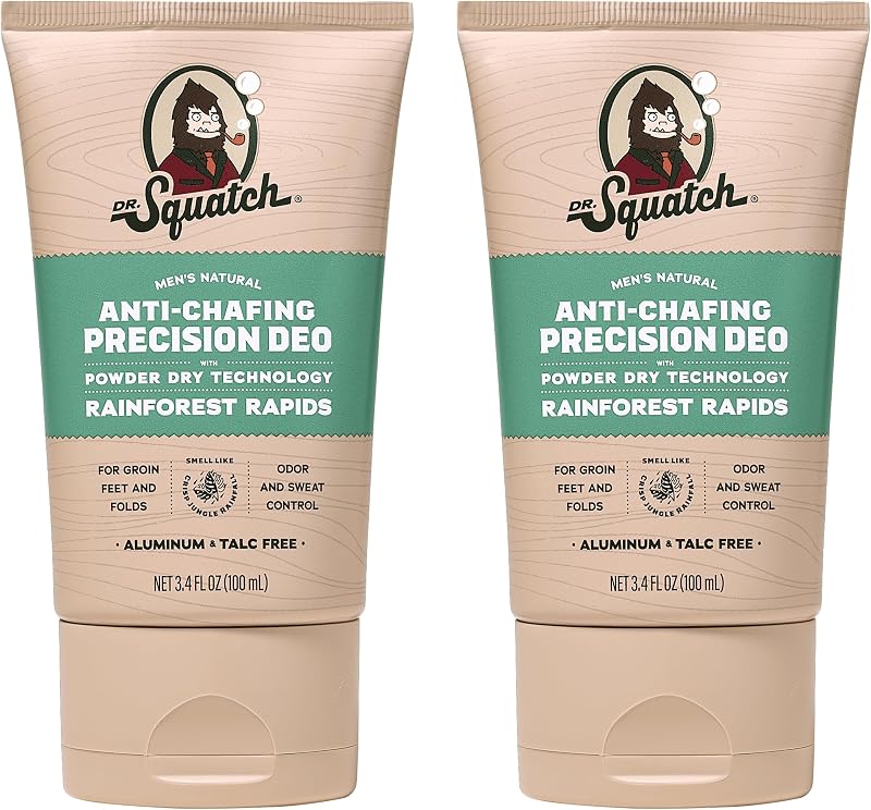 Dr. Squatch Whole Body Deodorant for Men - Odor + Sweat Control - Aluminum + Talc Free - Natural Ingredients - Dermatologist-Tested for All Skin Types - Rainforest Rapids (3.4 fl oz, 2-Pack)