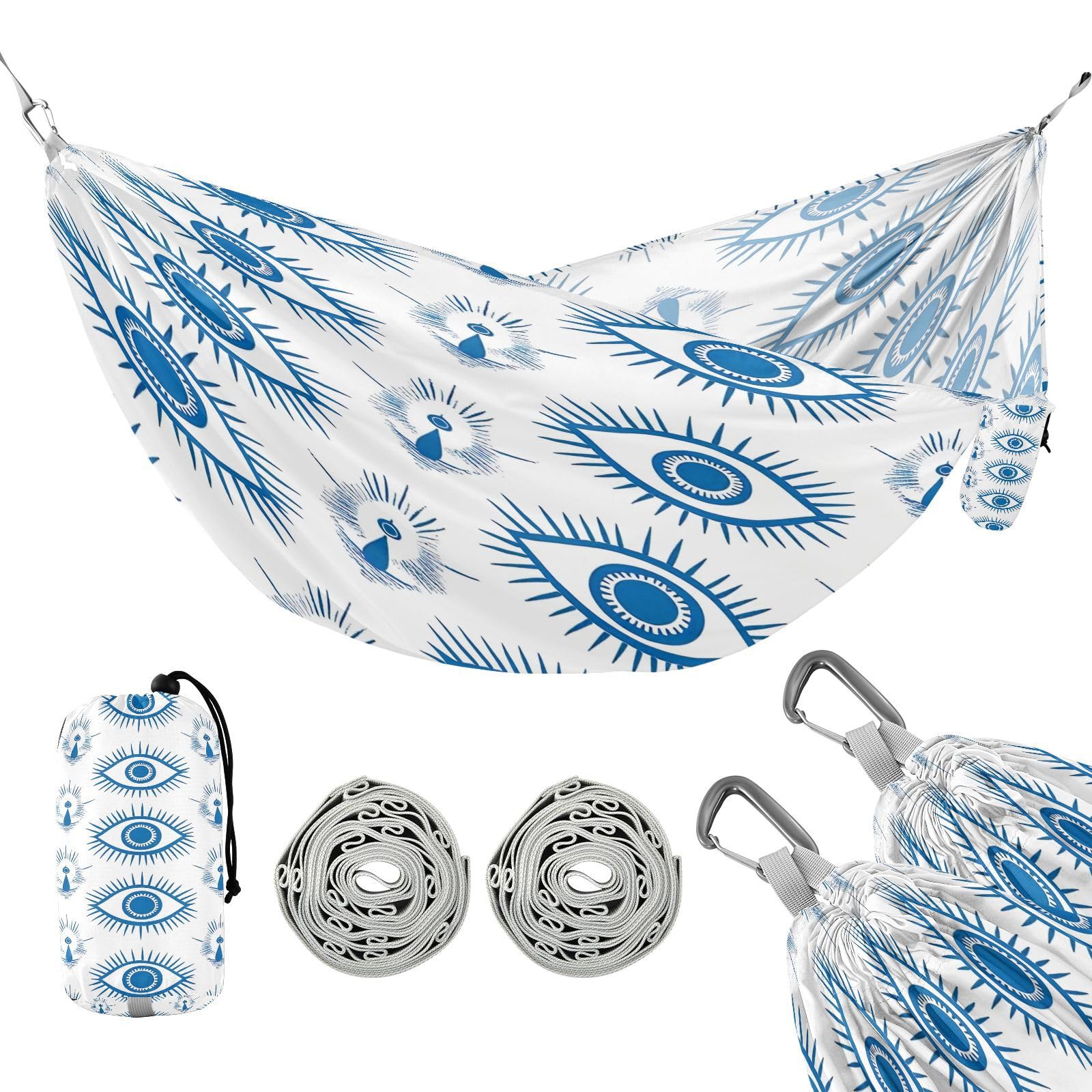 Haskirky The Eye of Blue Art Camping Hammock, Single Portable Hammocks with Tree Straps & Attached Carry Bag, 330Lbs Capacity Perfect for Outside Indoor Hiking Beach Backpack Travel