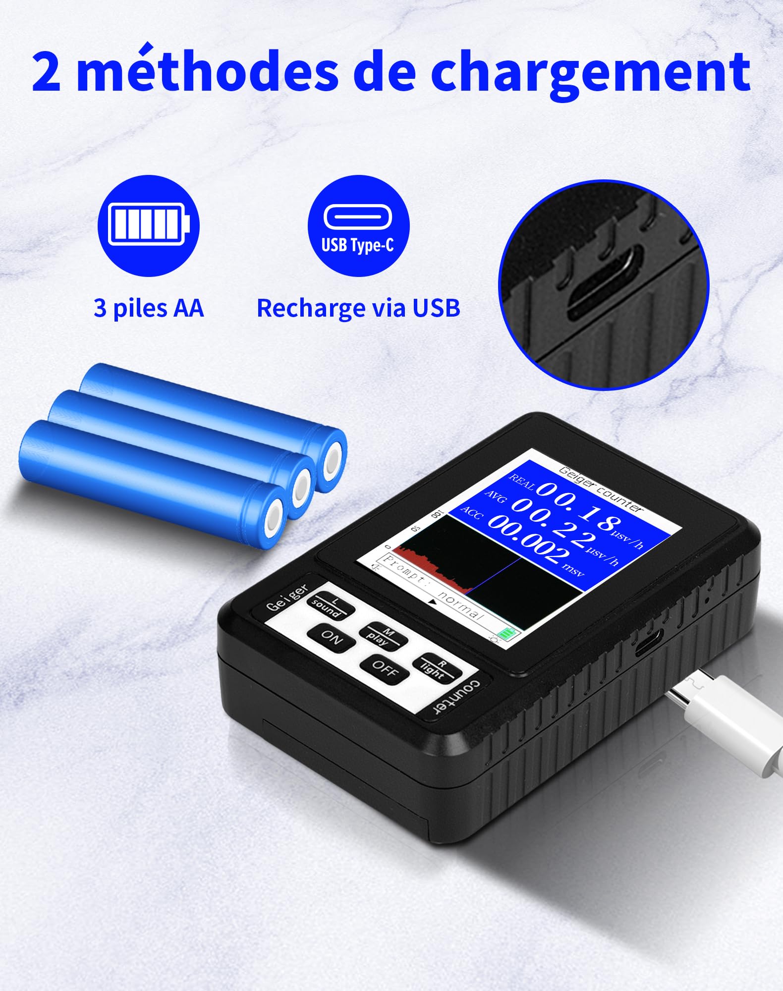 LAOYE Compteur Geiger Détecteur de Rayonnement Nucléaire Détecteur de Radiations Dosimètre Radioactivité Moniteur de Rayonnement Détection Rayons Bêta Gamma X-Ray - avec écran LCD