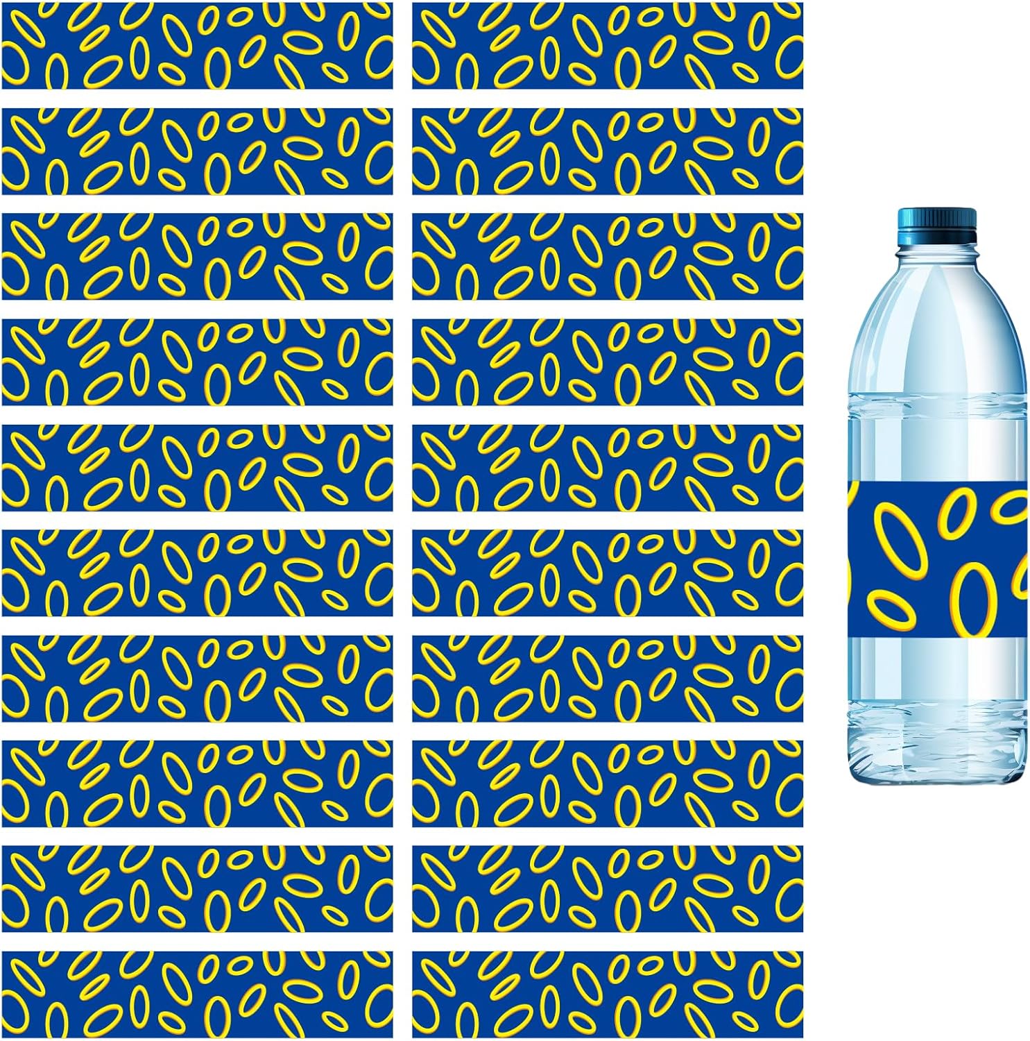 SAVITA 20pcs Blue with Gold Ring Print Water Bottle Label, Cartoon Theme Bottle Stickers with Gold Circle for Kids Birthday Party Supplies Favors Decorations