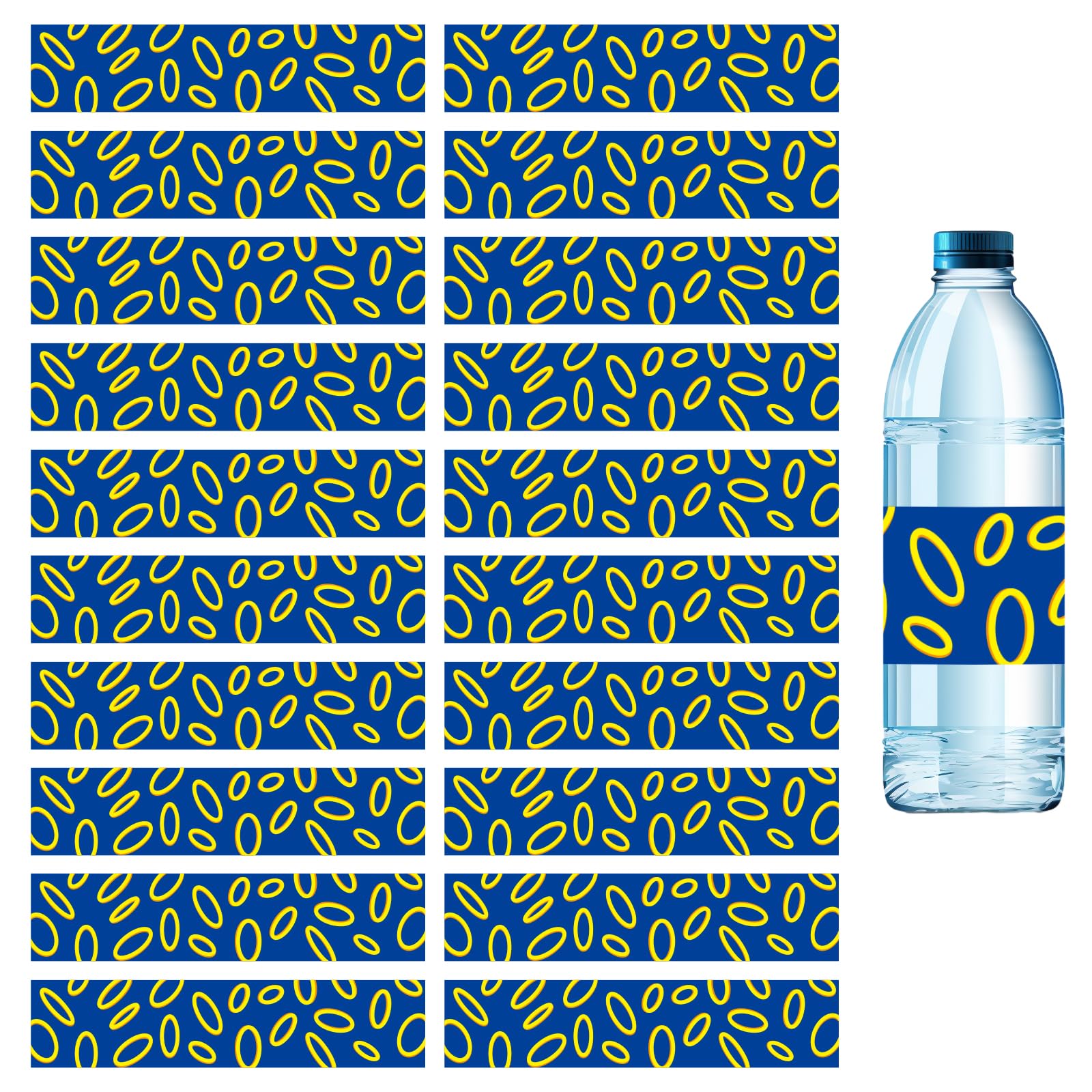 SAVITA 20pcs Blue with Gold Ring Print Water Bottle Label, Cartoon Theme Bottle Stickers with Gold Circle for Kids Birthday Party Supplies Favors