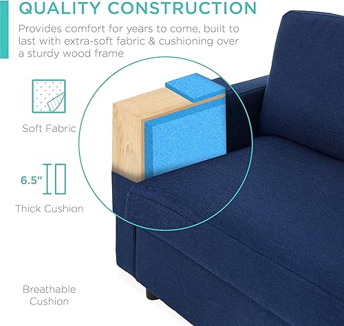 Miniatura 5 de Best Choice Products Sofá modular tapizado para el hogar, apartamento, dormitorio, habitación extra, espacios compactos con diván, 3 asientos,