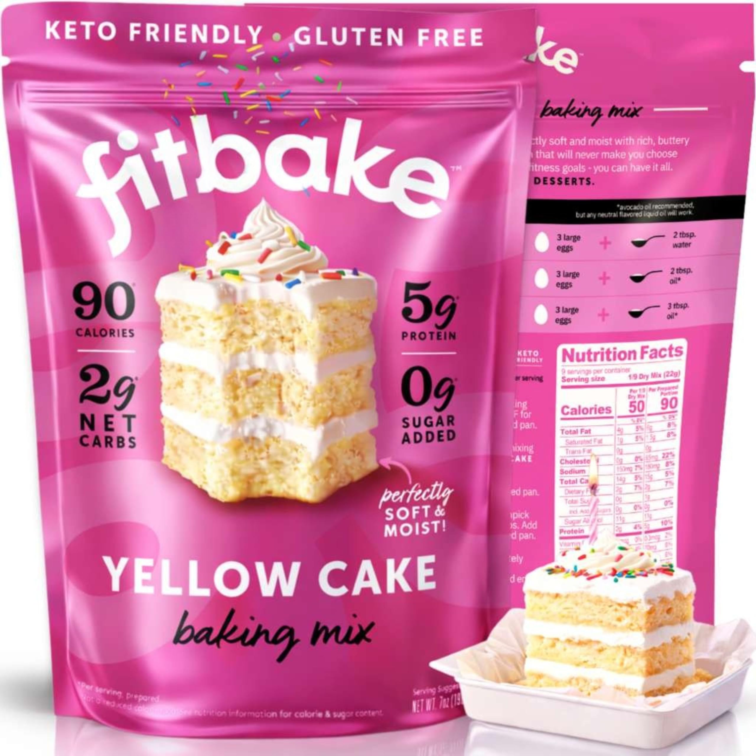 FitBake Keto Low Carb Yellow Cake Baking Mix | 2g Net Carbs Per Serving | No Added Sugar | Zero Sugar & Gluten Free Desserts, Naturally Sweetened Keto Snack 7oz