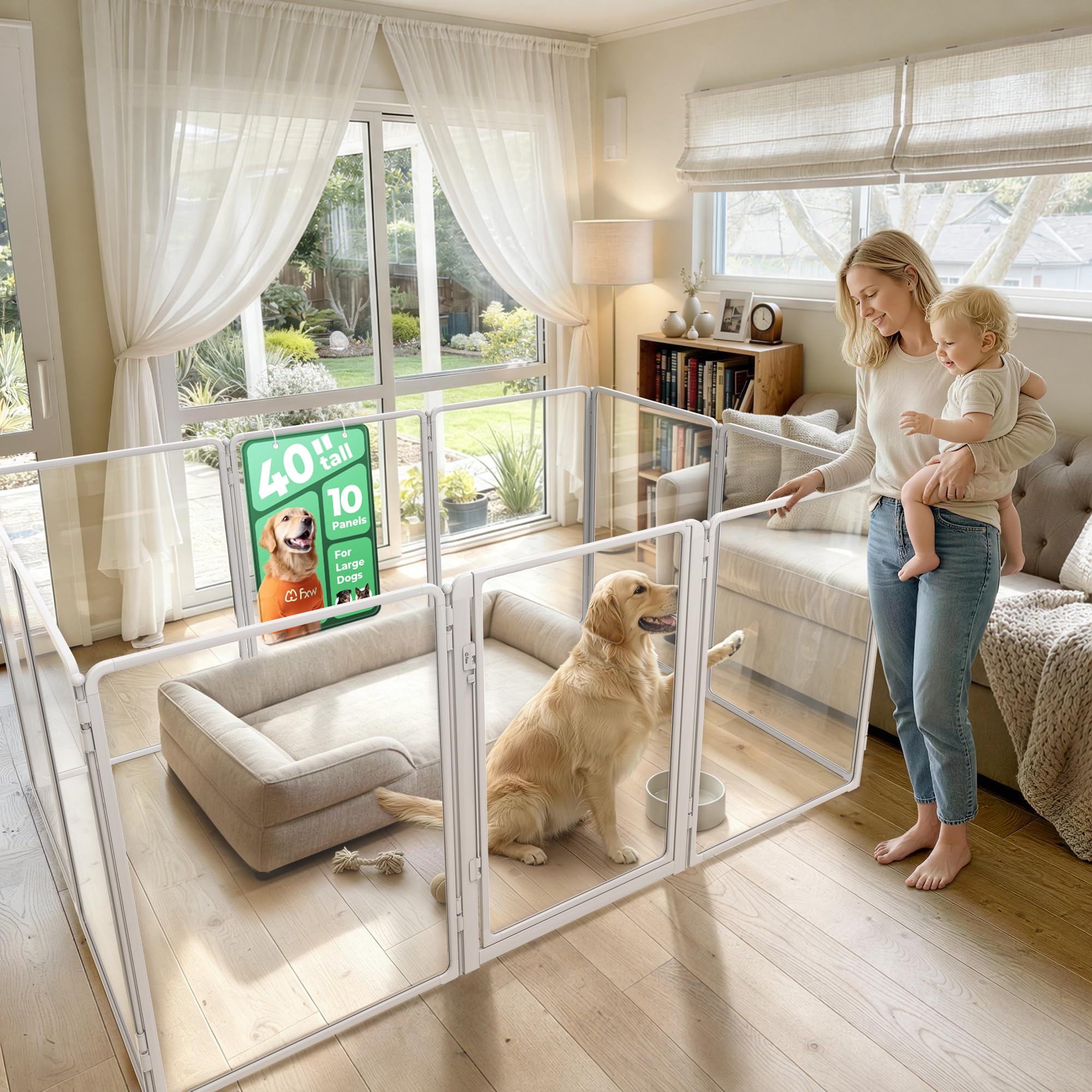 FXW AuraSpace Pro Clear Acrylic Indoor Dog Playpen, 40" H, 10 Panels