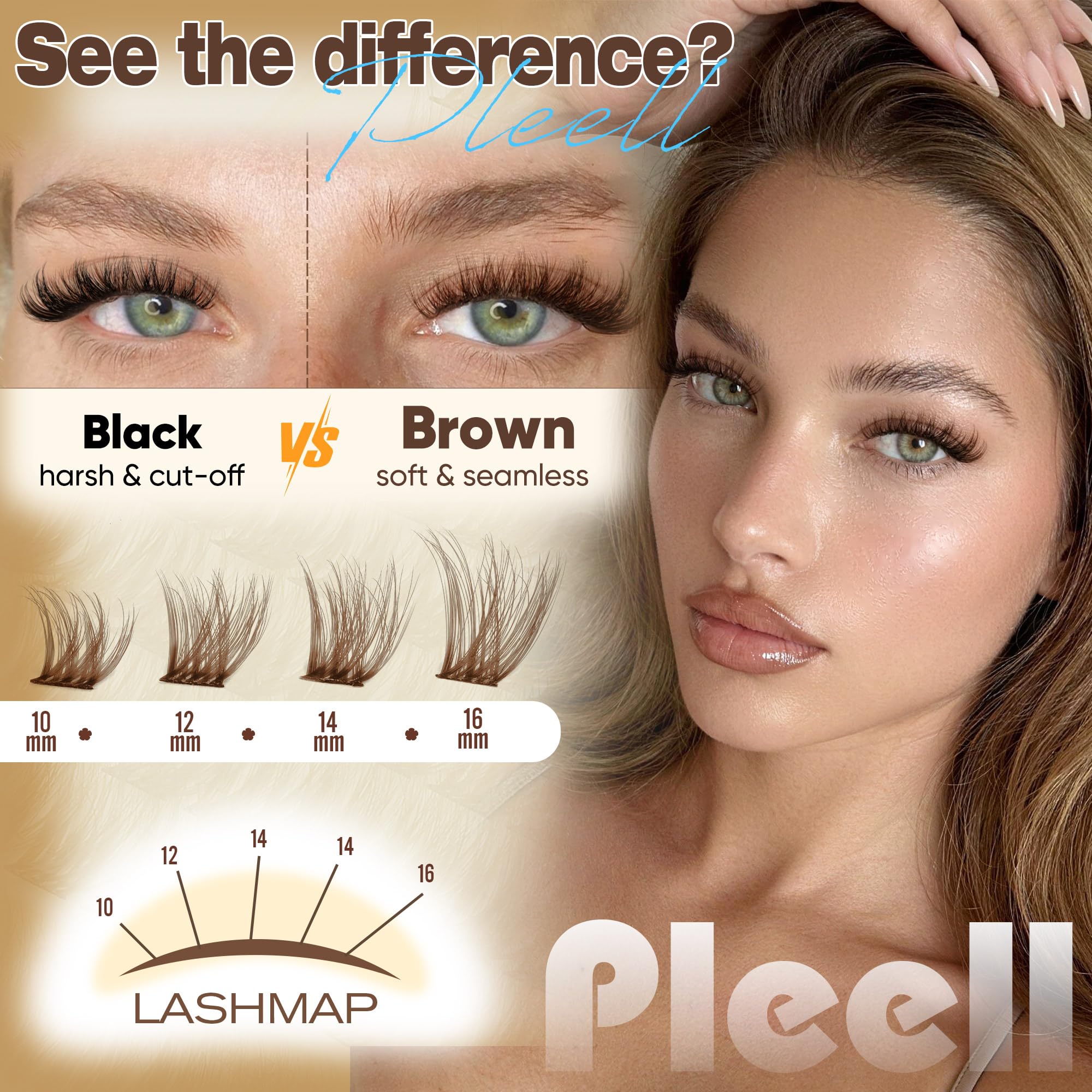 Braune Wimpern-Cluster, flauschige Wimpernbügel, 10–16 mm, 5D, DIY-Wimpern-Cluster, D-Curl, Wispy-Cluster-Wimpernverlängerungen, natürliches Volumen, einzelne Wimpernverlängerungen mit ultradünnem
