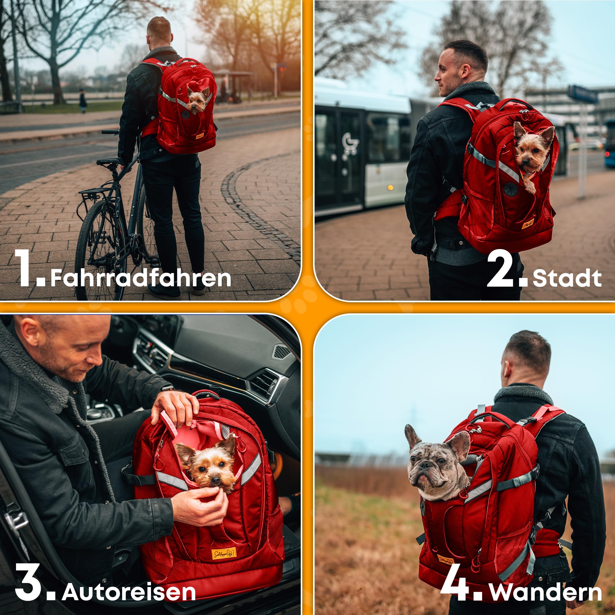 Hunderucksack bis 7kg | Rucksack für Hunde | Extrem hoher Atmungsaktiver Hunde Rucksack zum Wandern, Nahverkehr & Co | Transport-Rucksack Wasserdicht (Rot, Einheitsgröße)