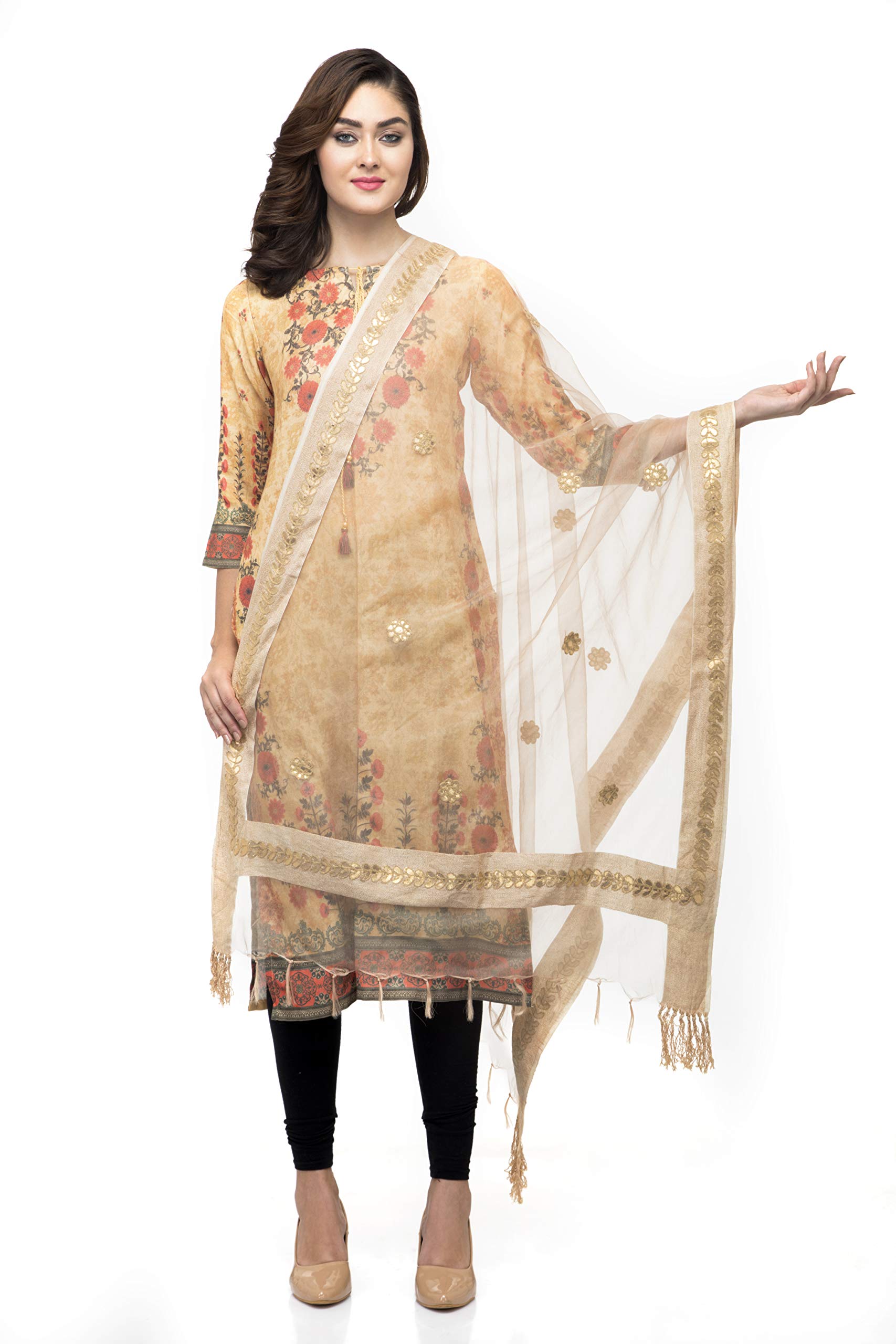 Women's Organza Gotta Patti Work Fancy Dupatta (Golden_ARS0293)-image-0