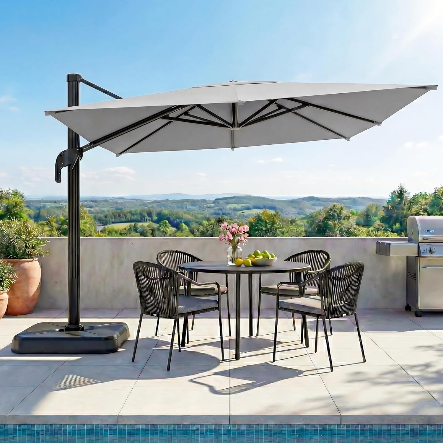 LAUSAINT HOME Patio Umbrella Outdoor, 9 Feet Cantilever Umbrella Aluminum Offset Umbrella with 360-degree Rotation for Backyard, Pool, Lawn, Deck (Square, Grey)
