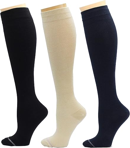 Miniatura 6 de REXX 3 pares de calcetines de compresión de algodón peinado para mujer, terapéuticos graduados, antifatiga, 8-15 mmHg