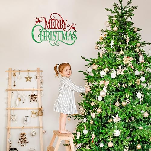 Miniatura 4 de Maitys Letrero colgante de Navidad de metal grande de 15 x 10.8 pulgadas, letrero de palabra de Feliz Navidad, letras navideñas de metal rústico,