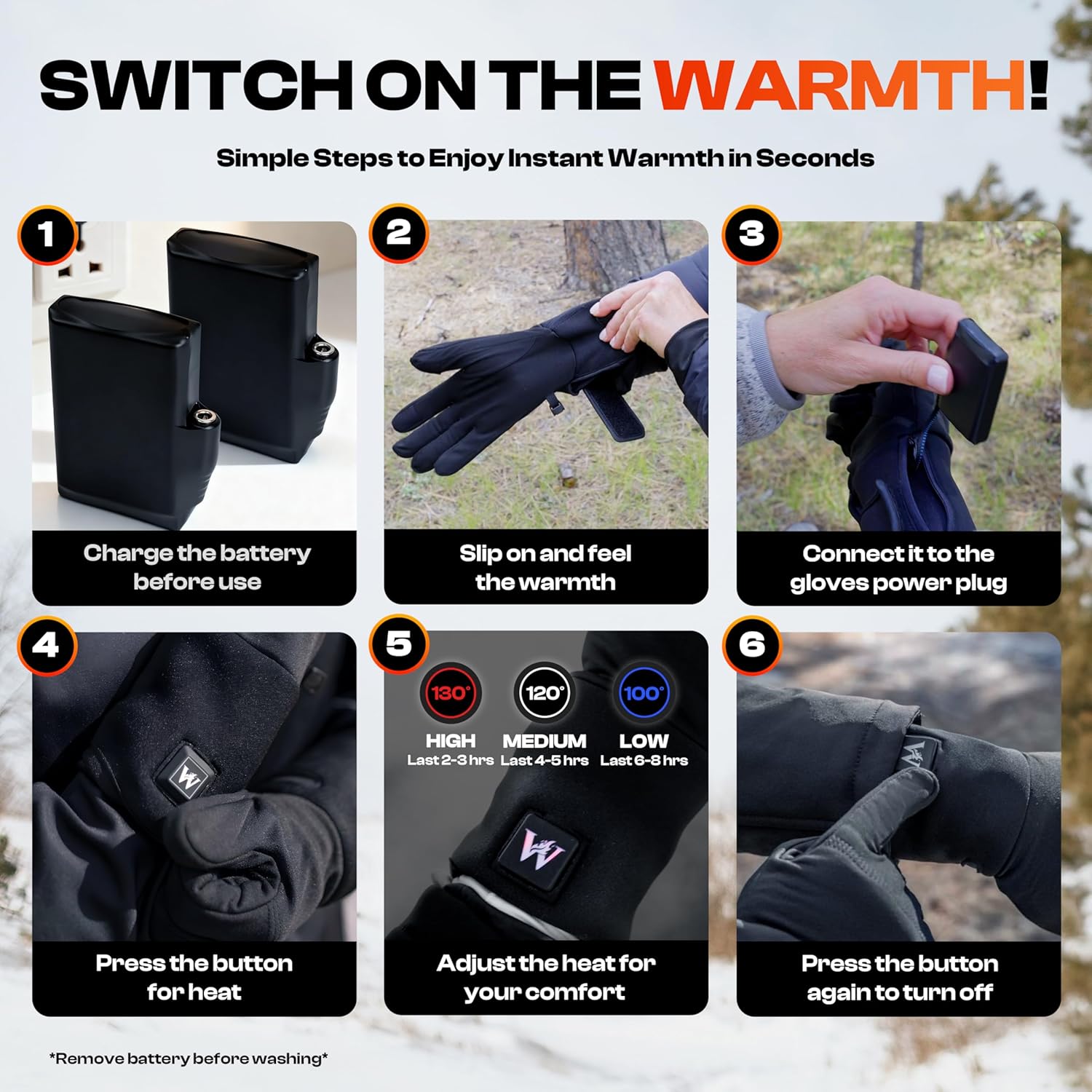 Weston Heated Glove Liners for Men and Women - Rechargeable Thermal Hand Warmers - Heated Gloves with 3 Heat Settings - Image 4