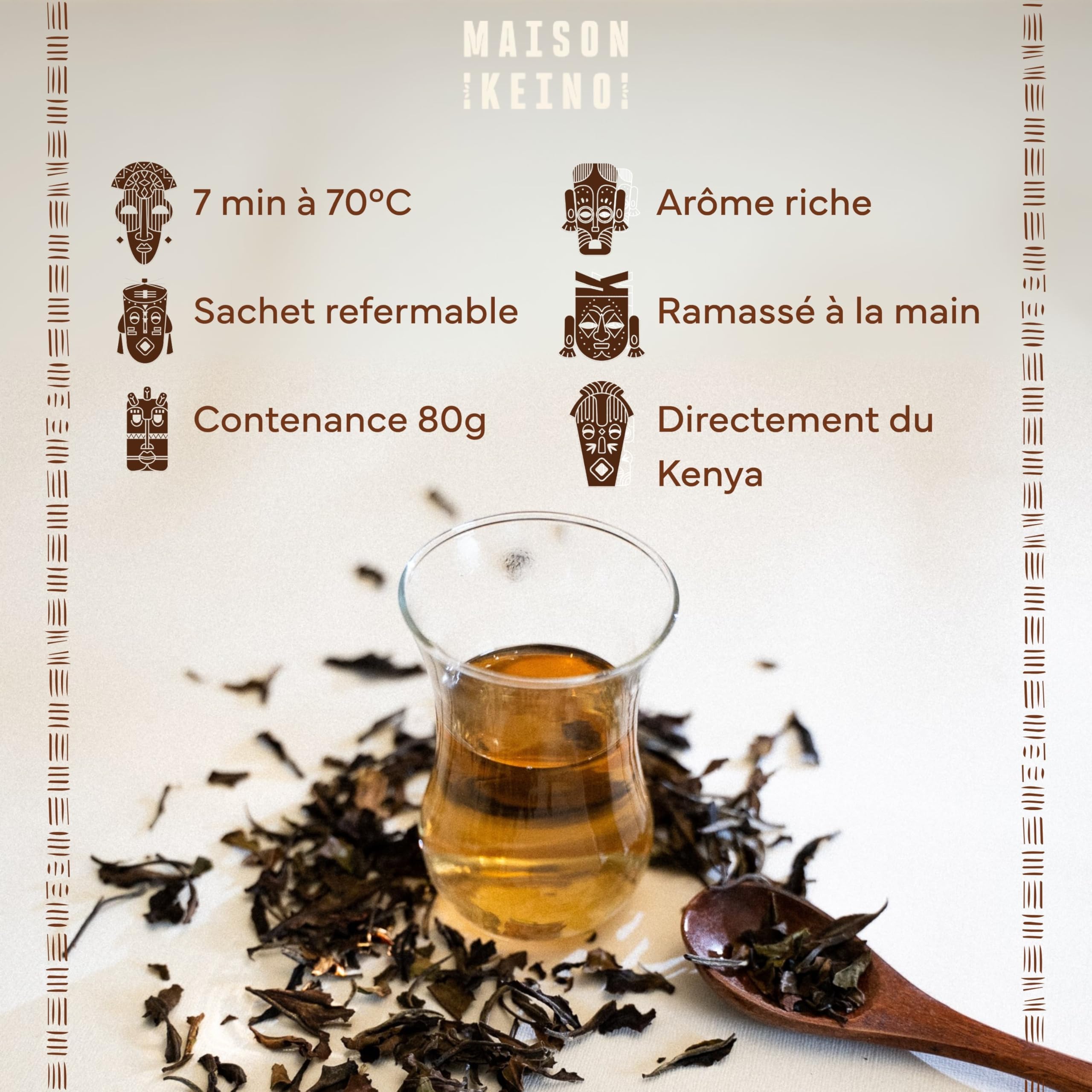 Maison Keino Thé Blanc Bio du Kenya – Bourgeons et Premières Feuilles Récoltés à la Main – Goût Floral et Délicat – Riche en Antioxydants – Sachet Refermable 80g – Récolte Fine