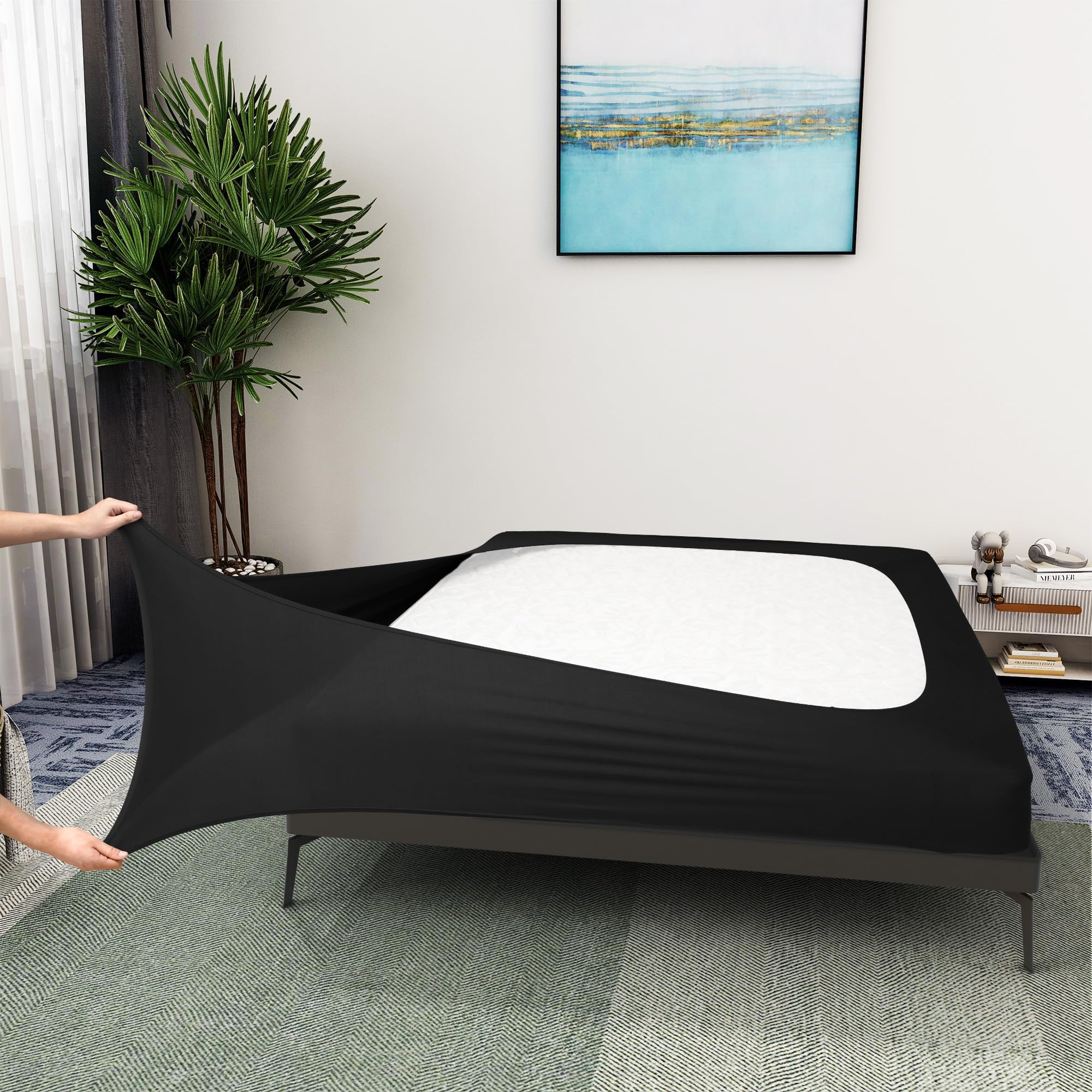 Alyvia Spring Box Spring Cover Full Size - Jersey Knit & Stretchy Wrap Around 4 Sides Bed Skirt for Hotel & Home - Full/Full XL, Black