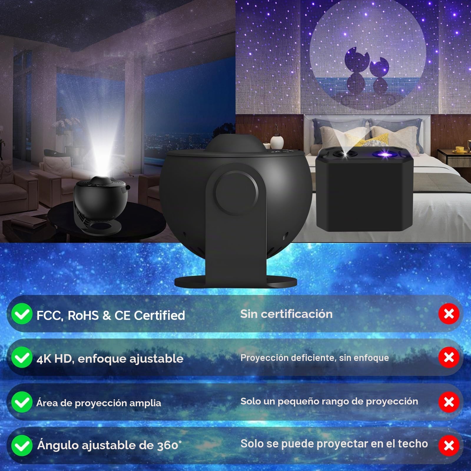 Lámpara proyectora de estrellas con 13 discos planetarios, rotación de 180 grados, iluminación sensorial para niños y adultos, decoración para dormitorio, fiesta, enfoque ajustable
