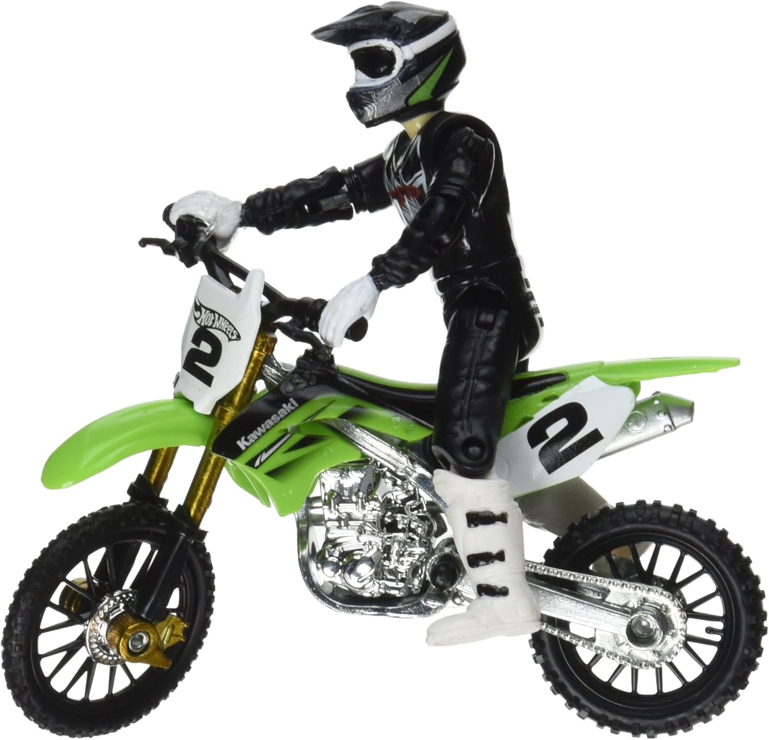 Hot Wheels Moto X No.2 Rider and Green Bike Figure, Black