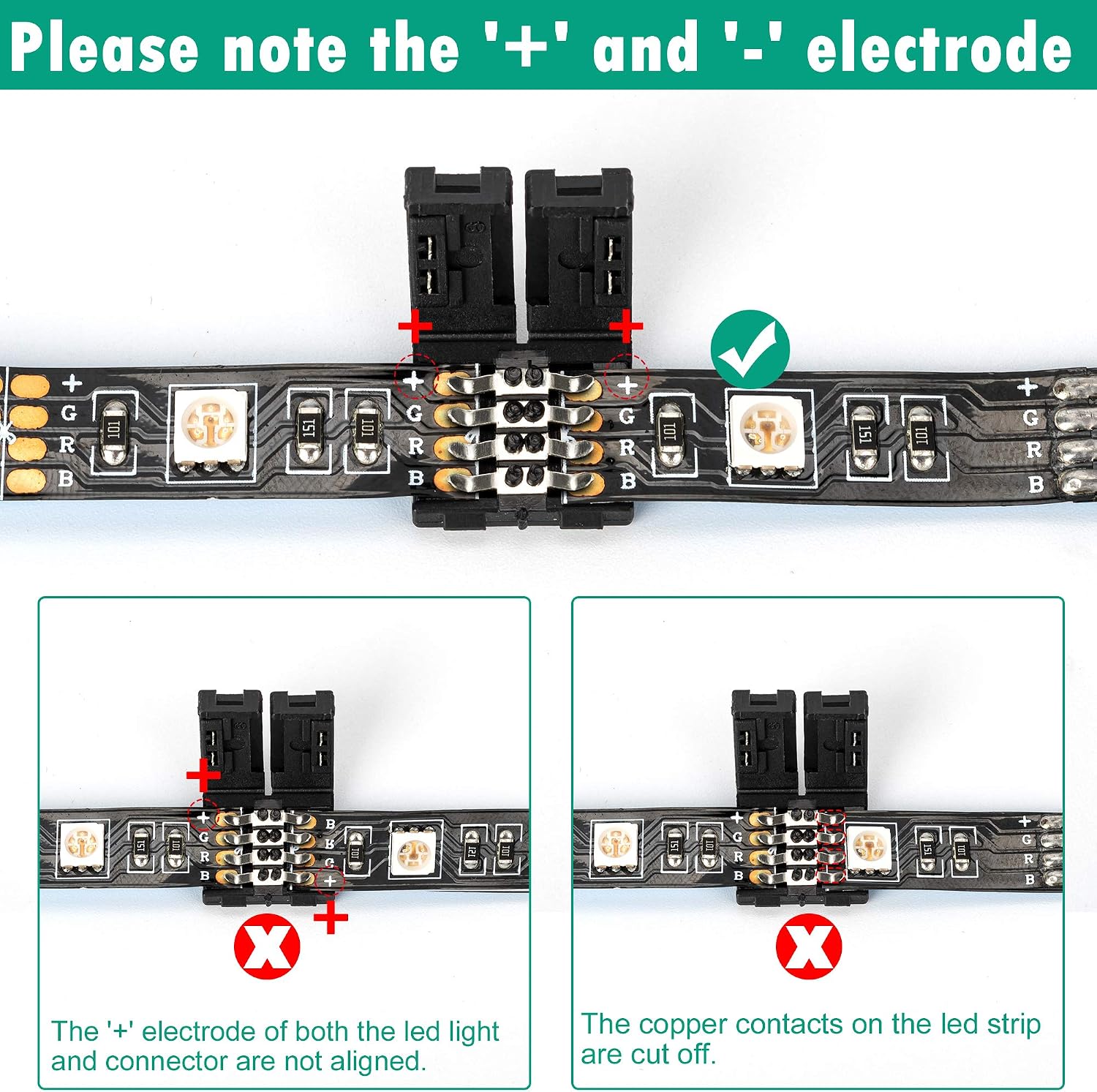 20 Pack 4 Pin RGB LED Light Strip Connectors JACKYLED 10mm Wide Gapless Solderless LED Rope Light Adapter Clip Connectors for SMD 5050 Multicolor LED Strip (Black)