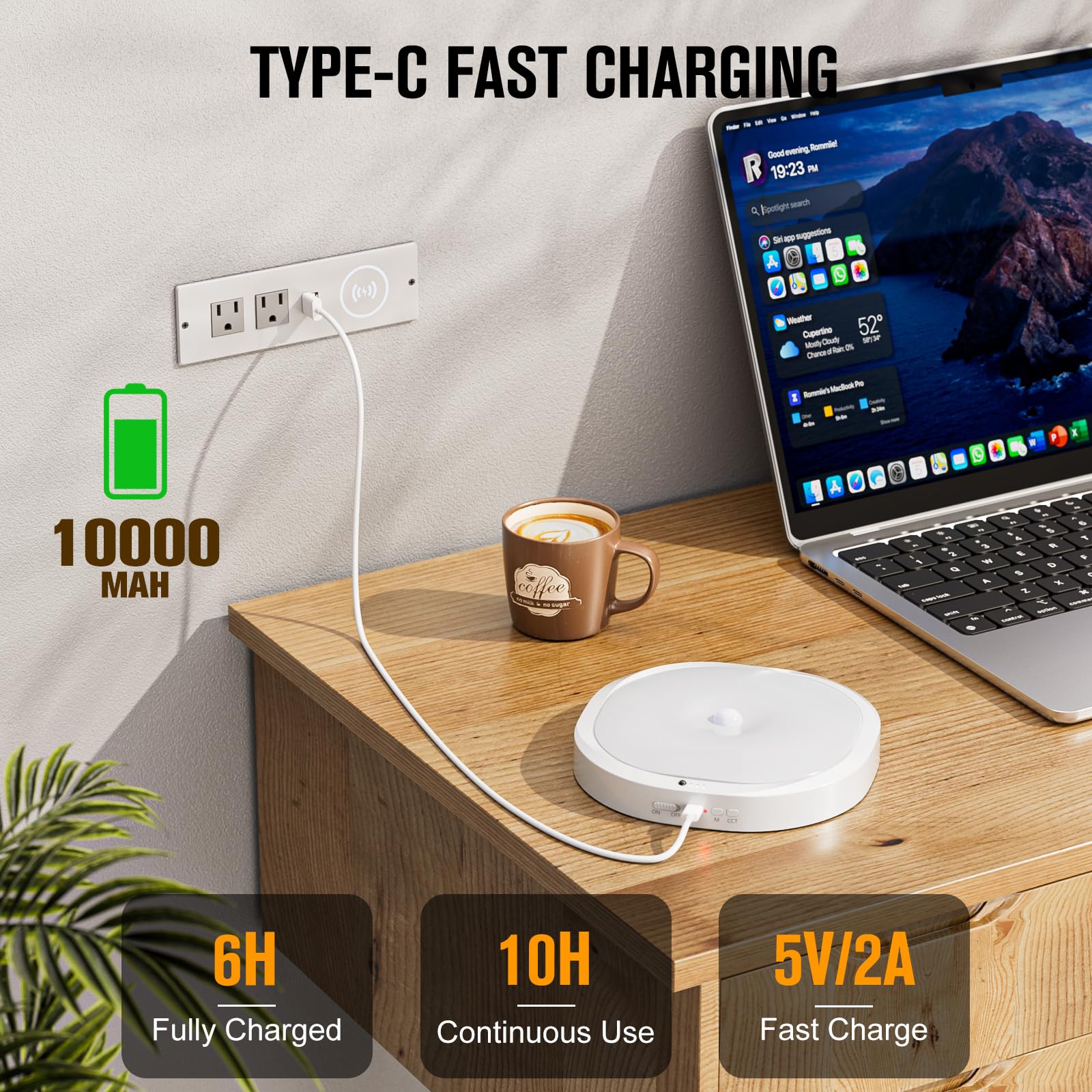Plafoniera LED Soffitto con Batteria 10000mAh, Lampada LED Senza Fili | Sensore di Movimento e Telecomando, per Bagno, Cameretta, Cucina, Garage, Scale, 2 Pezzi