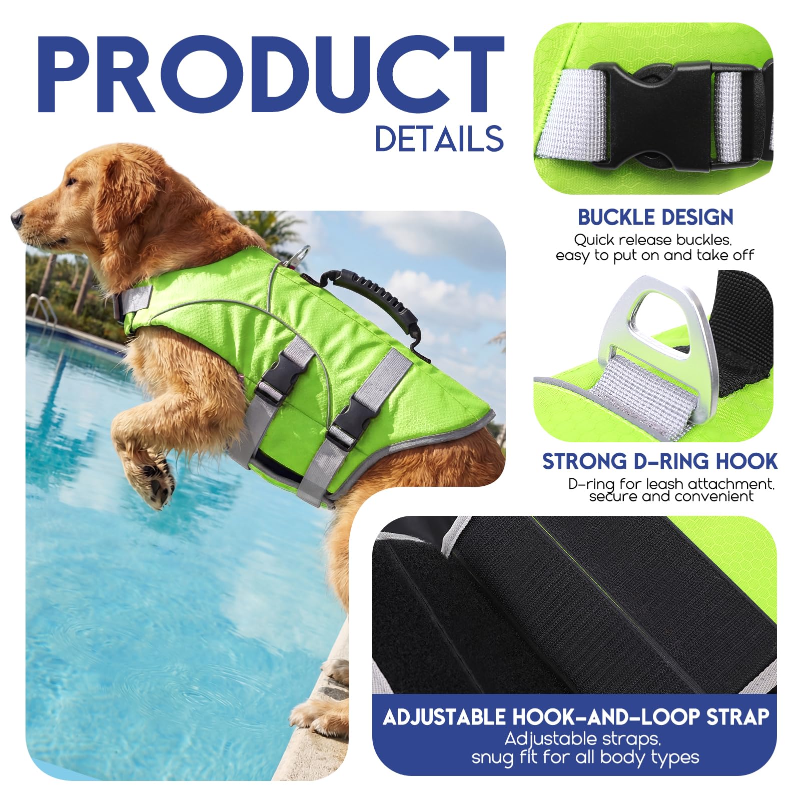 ASENKU Gilet de Sauvetage pour Chien, Haute Flottabilité Anti-Noyade, Poignée de Relevage, Bandes Réfléchissantes, Harnais Antidérapant pour Nage, Plage, Piscine, Bateau