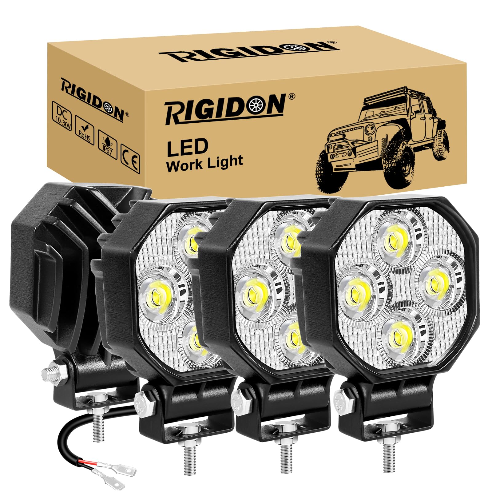 RIGIDON 4x mini phare de travail led, 2,8 pouces 16W 1600LM, 12V 24V lampe | spotlight, étanche, projecteurs lumière, feux de travail, feu antibrouillard, pour offroad Voiture camions ATV 4x4 tracteur