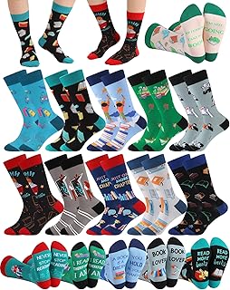 Liitrsh 12 Pairs Book Lover Socks for Women Men Novelty Reading Socks Christmas Gifts for Book Club Bookworm Bookish