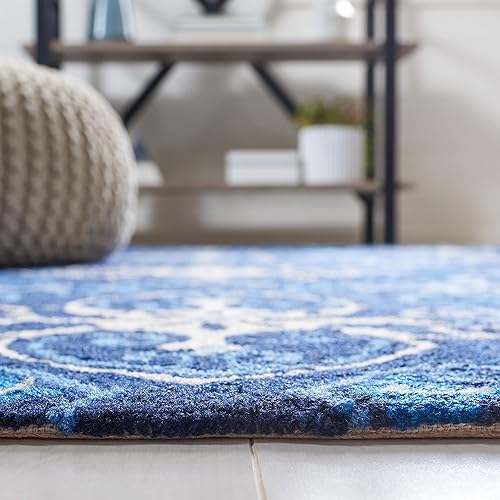 Miniatura 4 de SAFAVIEH Four Seasons Collection FRS232A - Alfombra de área floral enganchada a mano, 5 x 8 pies, color azul marinomarfil