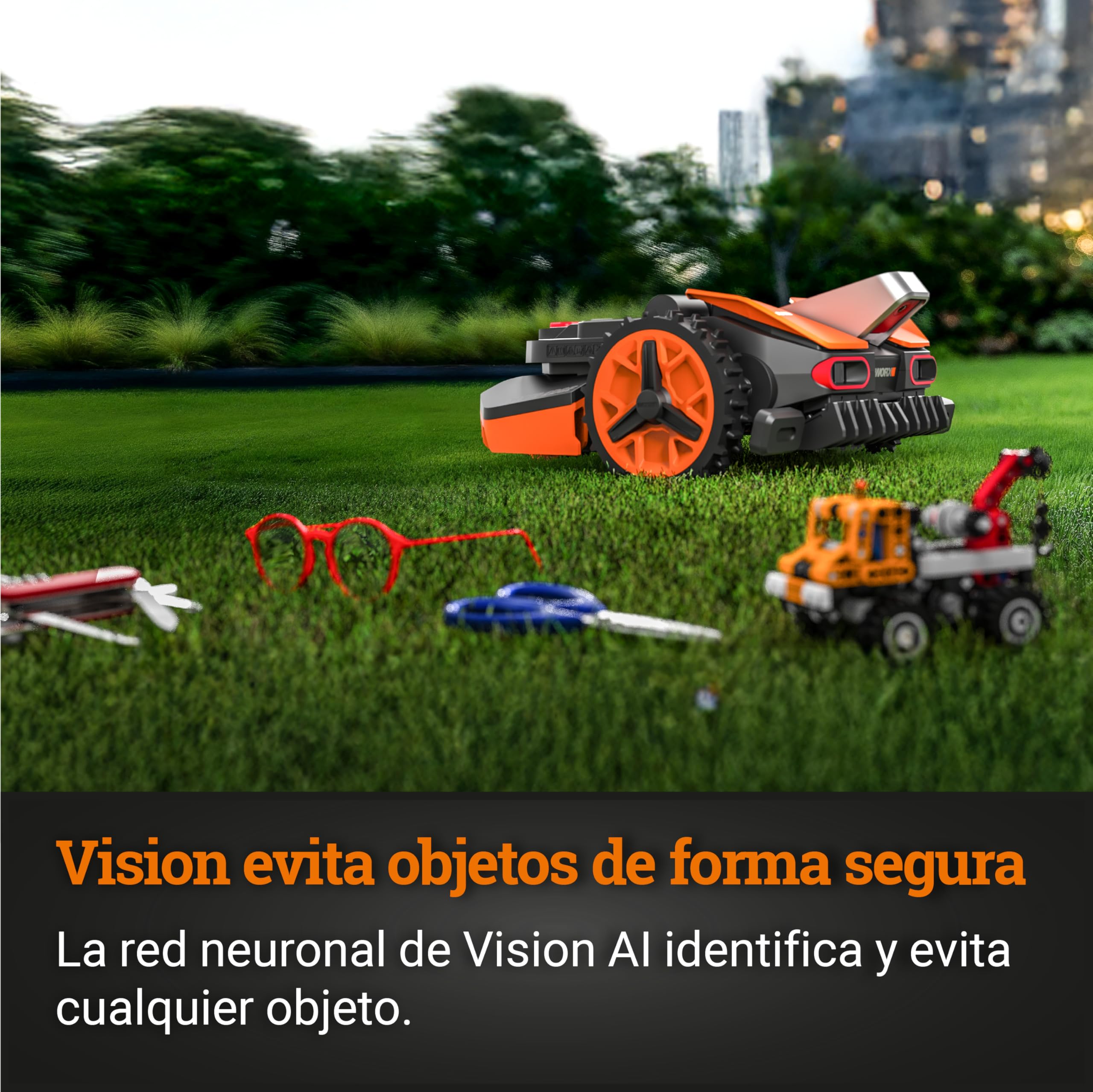 WORX Landroid Vision M600 | Robot cortacésped WR206E | hasta 600 m² | WLAN y Bluetooth | Sin instalación de Cables | Evitación Activa de obstáculos | Control por App | Compatible con PowerShare