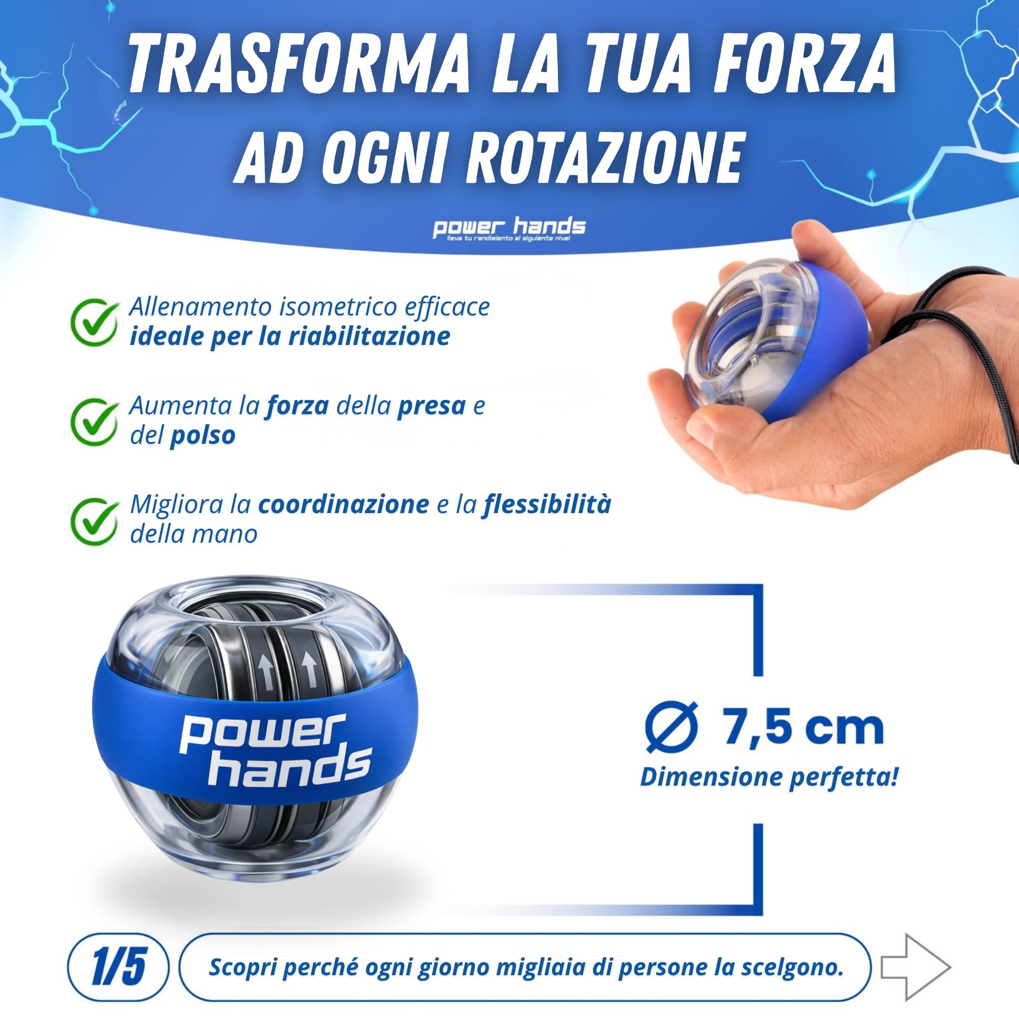 Gyro Ball – Giroscopio Professionale per Allenamento di Mano, Polso e Avambraccio – Antistress per Fitness, Riabilitazione e Rinforzo Muscolare – Regalo Uomo Donna