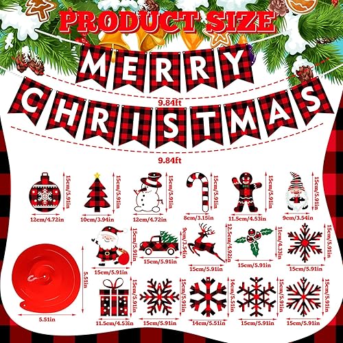 Miniatura 2 de Epakh 34 piezas de remolinos colgantes de Navidad, espirales colgantes de Navidad, remolinos de búfalo a cuadros, pancarta de Navidad para colgar en