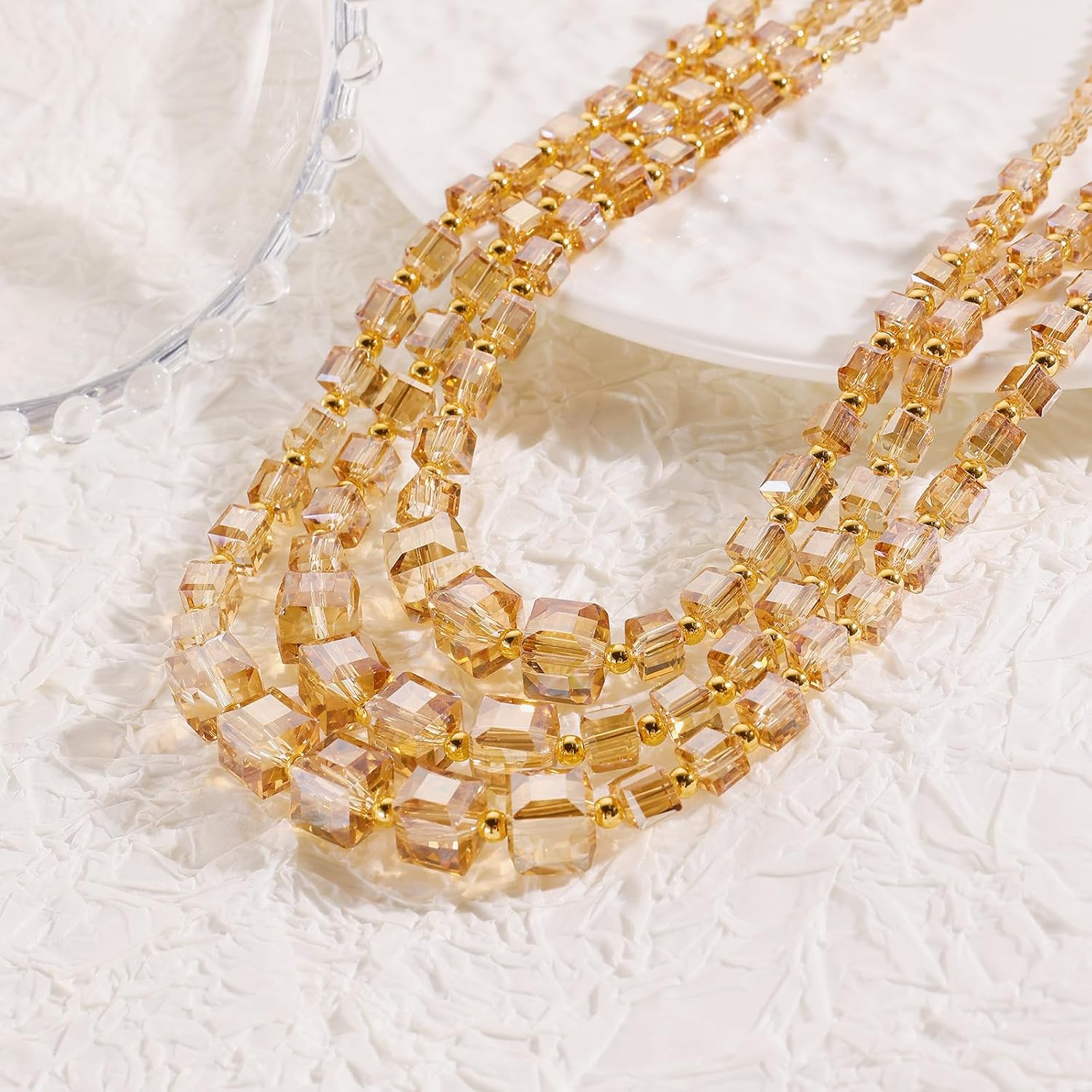 Bocar Layered Statement Necklace for Women, 3 Layer Crystal Glass Beaded Strand Necklace Fashionable Jewelry, Handmade Jewelry for Women Party Gifts - Image 5