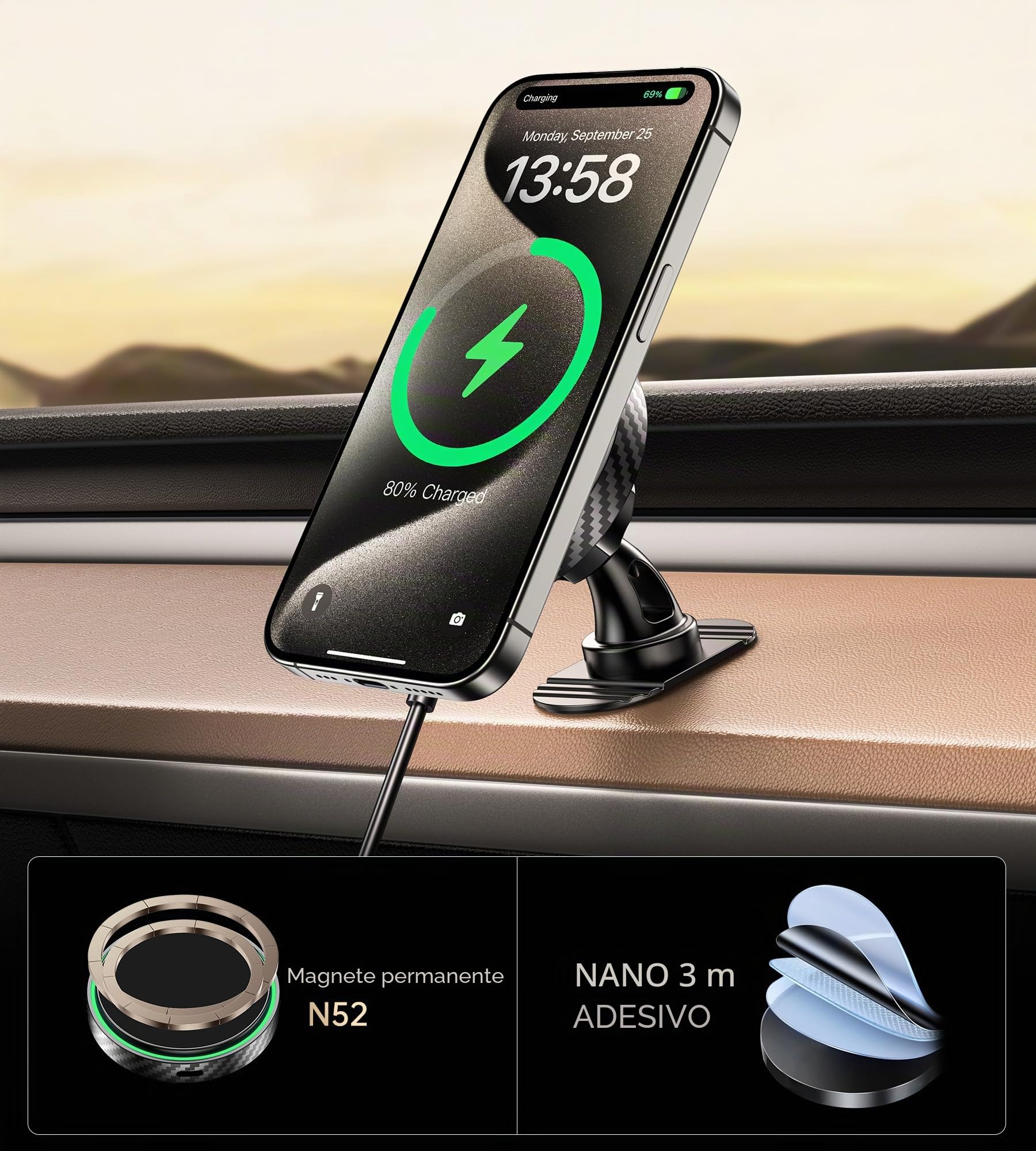 Qi2 Caricatore Wireless Auto Magsafe - [Certificato Qi2 con Ricarica più Sicura e Stabile] Caricabatterie Rapido Magnetico per Auto per iPhone 17 16 15 14 13 12 per Cruscotto/Presa d'Aria
