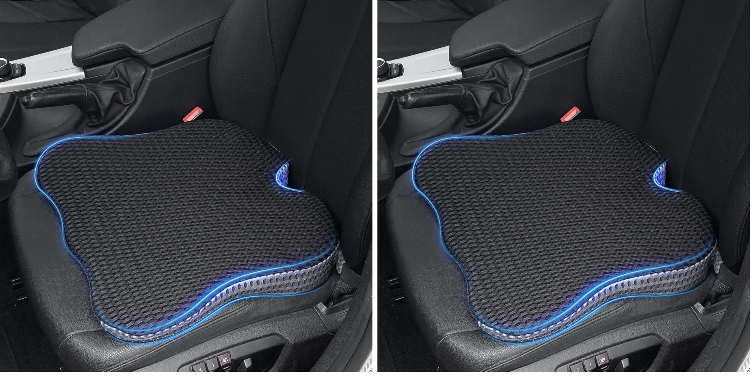 Qutool Coussin de Siège de Voiture en Mousse à Mémoire de Forme, Coussin de Siège de Conduite, Coussin de Siège D'appoint pour Voiture, Camion, Camionnette (Noir) (Lot de 2)