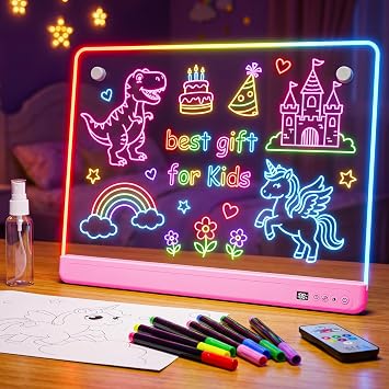 19-Inch LED Drawing Board, 12 Marker Pens, Gifts for Girls Ages 3 12 Pink