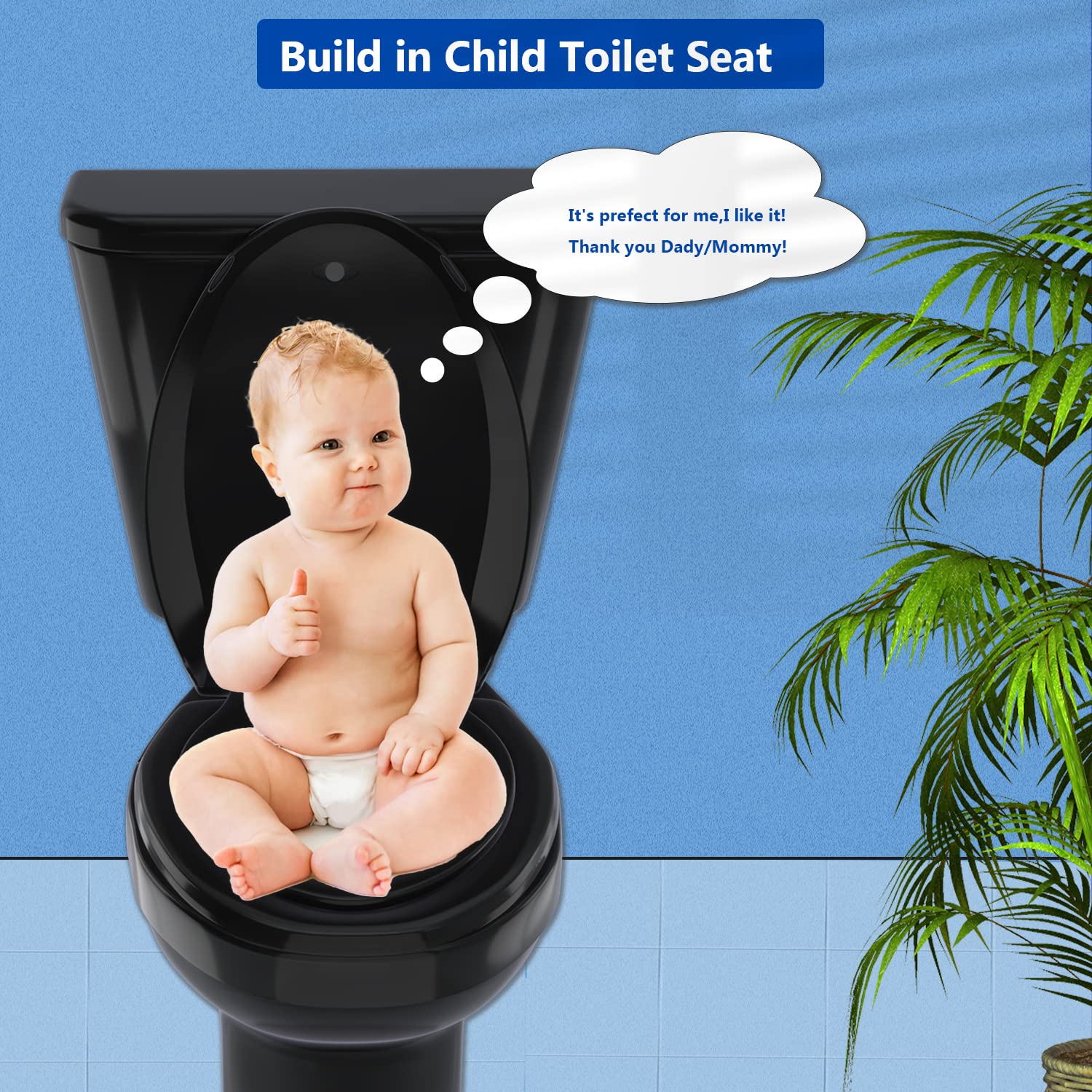 Elongated Toilet Seat Adult/Child,Built-In Potty Training Seat, Soft Quiet Close Non-Slip Seat, Easy to Install & Clean,Magnetic Kids Seat and Cover for Elongated Oval Toilets,Black