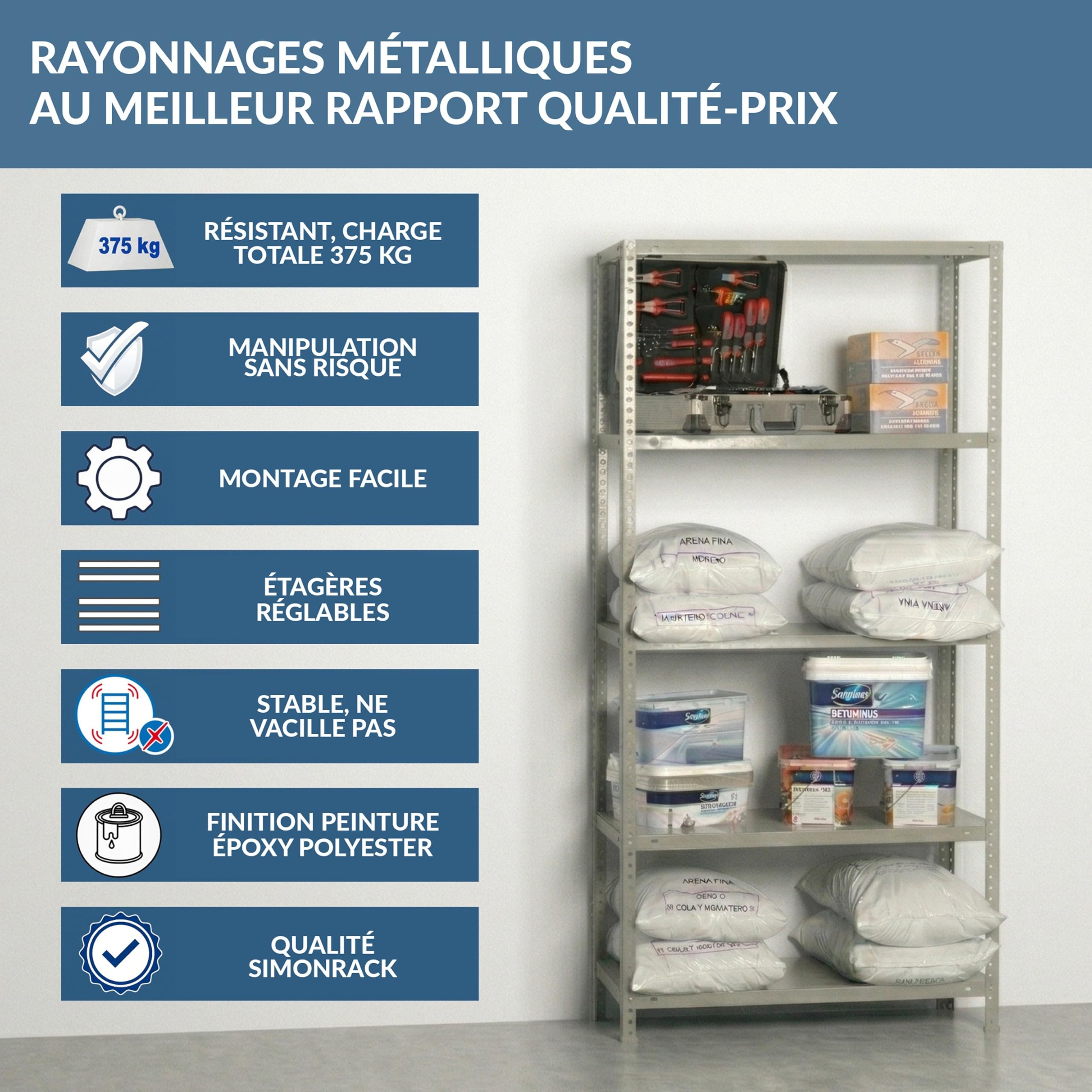 Simon Rack Étagère Métallique 2000x1000x300 mm, 5 Niveaux, Tablettes en Acier, 75 kg par Niveau, Gris – Advantage