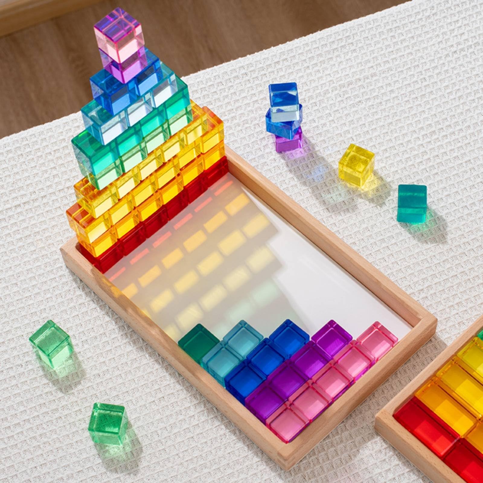 Acrilico Cubo Trasparente Blocco Costruzione Sensoriale Lucido Esplorazione Tattile Motricità Fine Adatto a Bambini Sala Insegnamento, 60 PC Alta Trasp