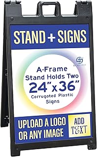 One Black Signicade Deluxe A-Frame with 2 Custom Printed Signs