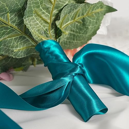 Miniatura 5 de MEEDEE Cinta de satén de pavo real de 1-12 pulgadas, cinta de satén de doble cara, cinta de pavo real de Navidad de pavo real, cinta de pavo real