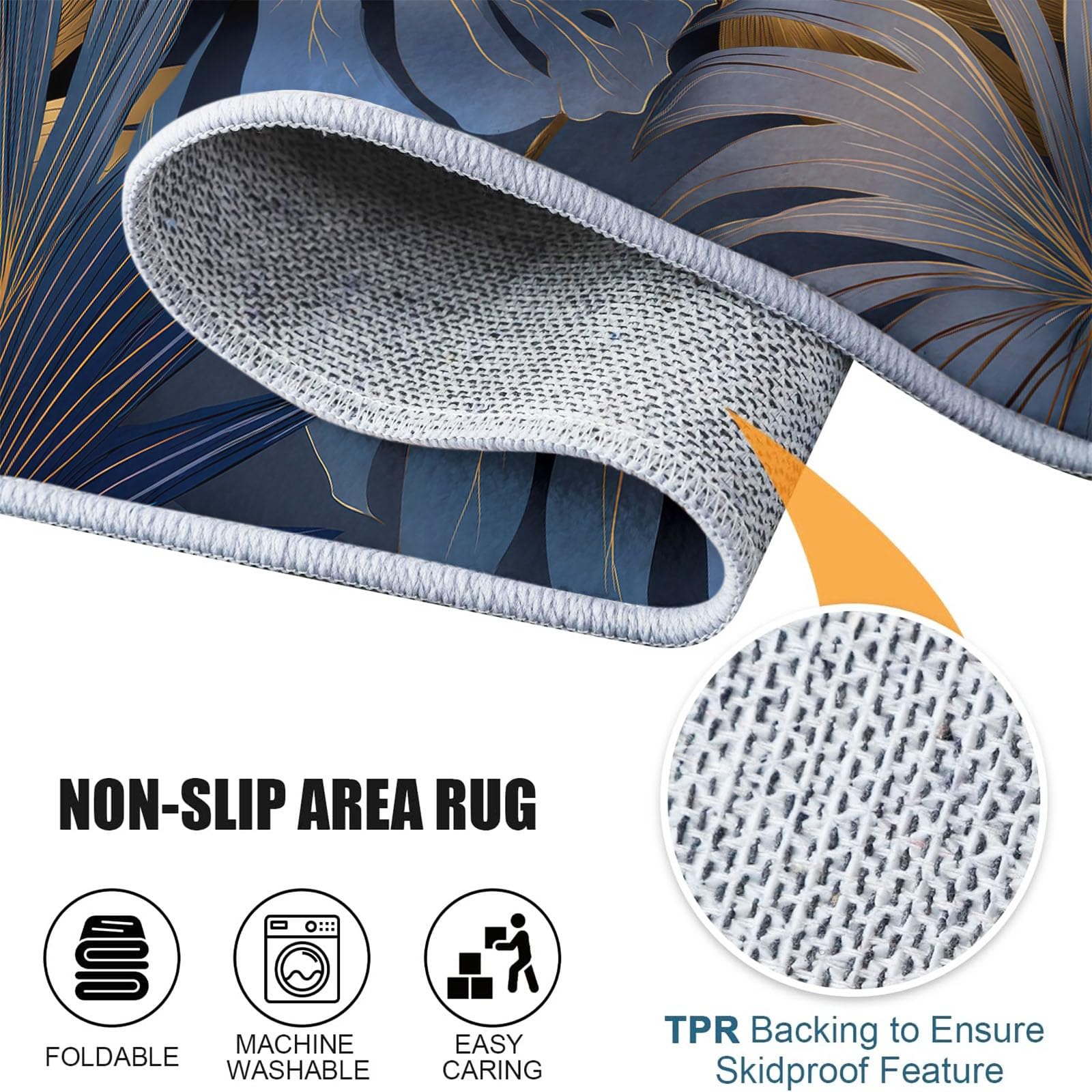 Générique Tappeto rotondo 160 cm, foglie di palma tropicali moderne, antiscivolo, tappeto per soggiorno, rotondo, lavabile in lavatrice, floreale astratto morbido, per camera da letto genitoriale